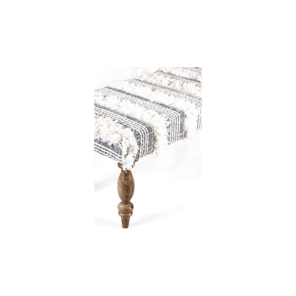 Cairo Sheesham Wood Accent 3 Seater Bench In Grey Fabric