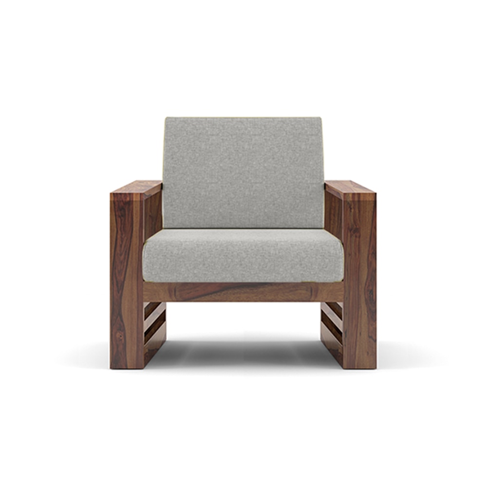 Parson 1 Seater Wooden Sofa In Teak Finish in Vapour Grey Colour