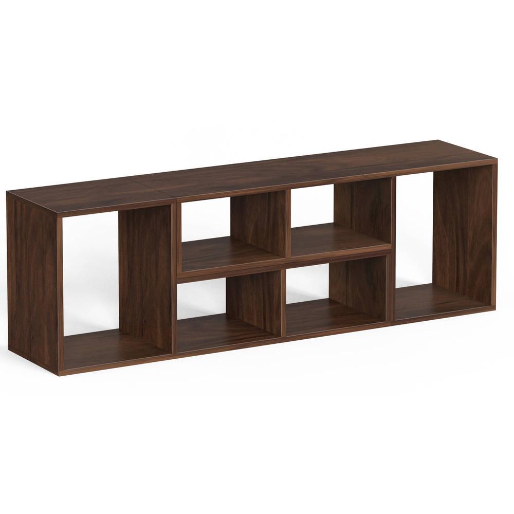 Petel Engineered Wood TV Entertainment Unit/Versatile Adjustable TV Stand & Storage Unit with 6 Compartments & Adjustable L-Shaped Shelves DIY Ideal Upto 65 Inches TV (Brown Maple)