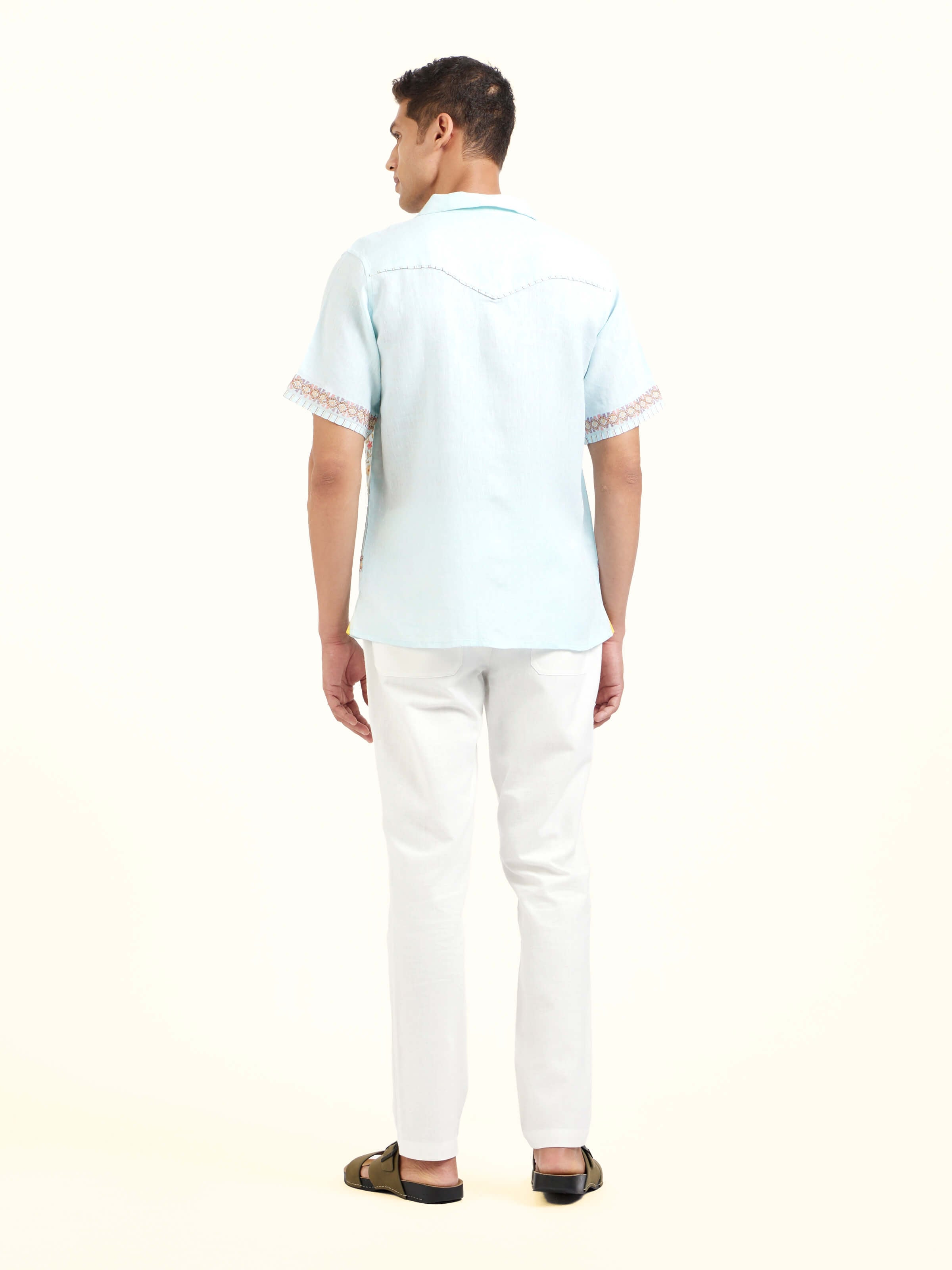 Aqua Kantha Embroidered Shirt