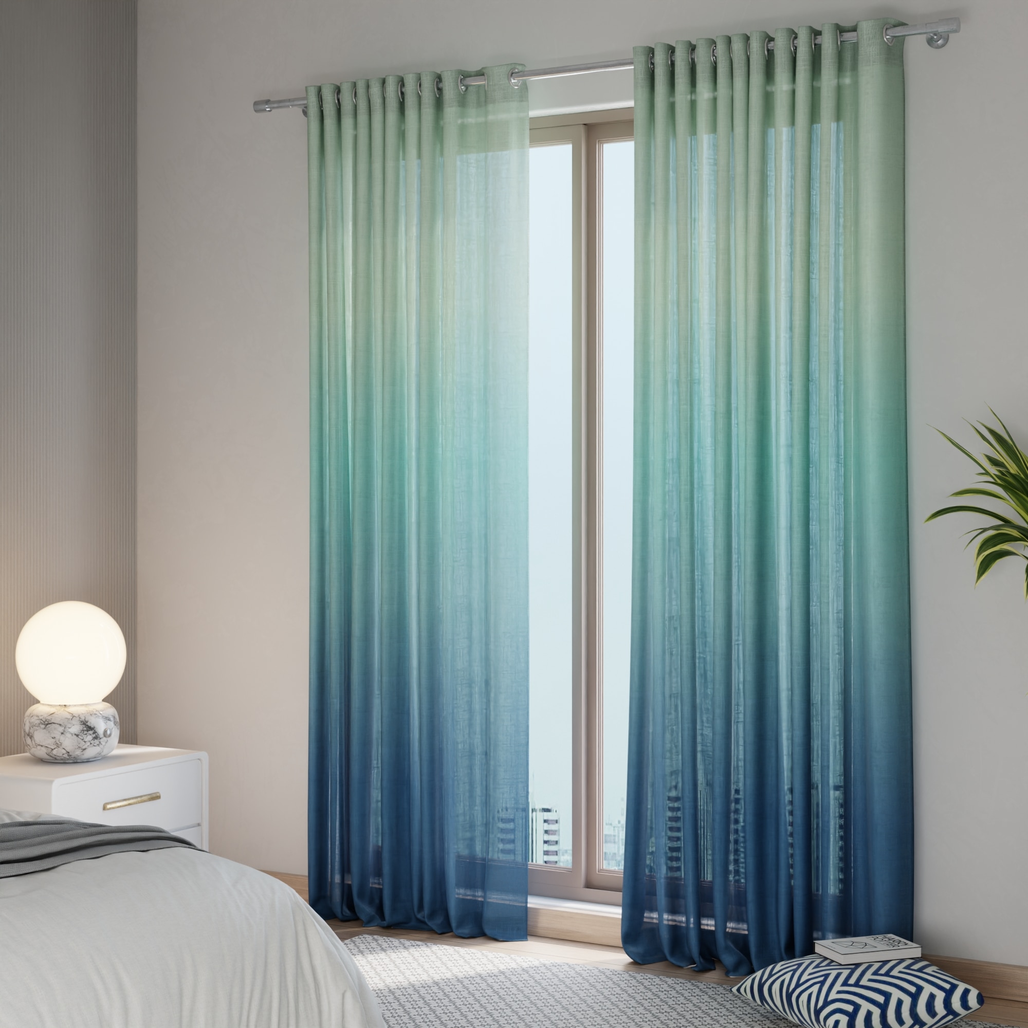 Stoa Paris Sheer Ombre Printed Long Door Curtain, Aesthetic Curtain with  Light Filtering Balcony,  Set of 1 Parda, DawnÆs Dream - Teal - Stoa Paris