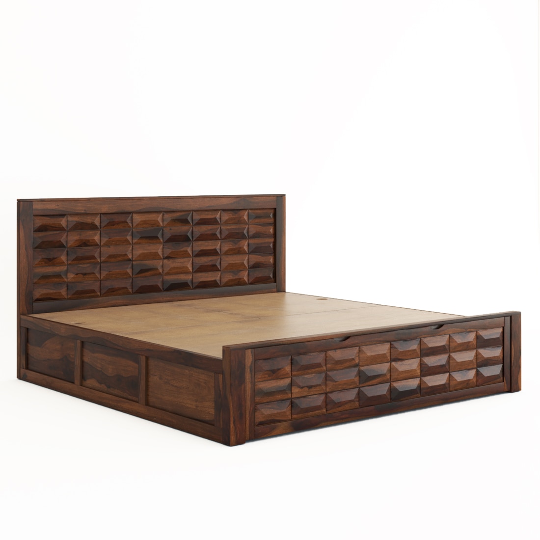 Diamond Box and Drawers Storage Queen Bed in Provincial Teak Finish