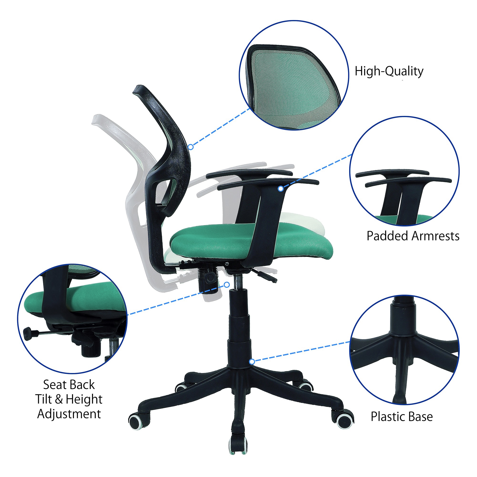 Jaazza Low Back Ergonomic Chair in Dark Green Colour