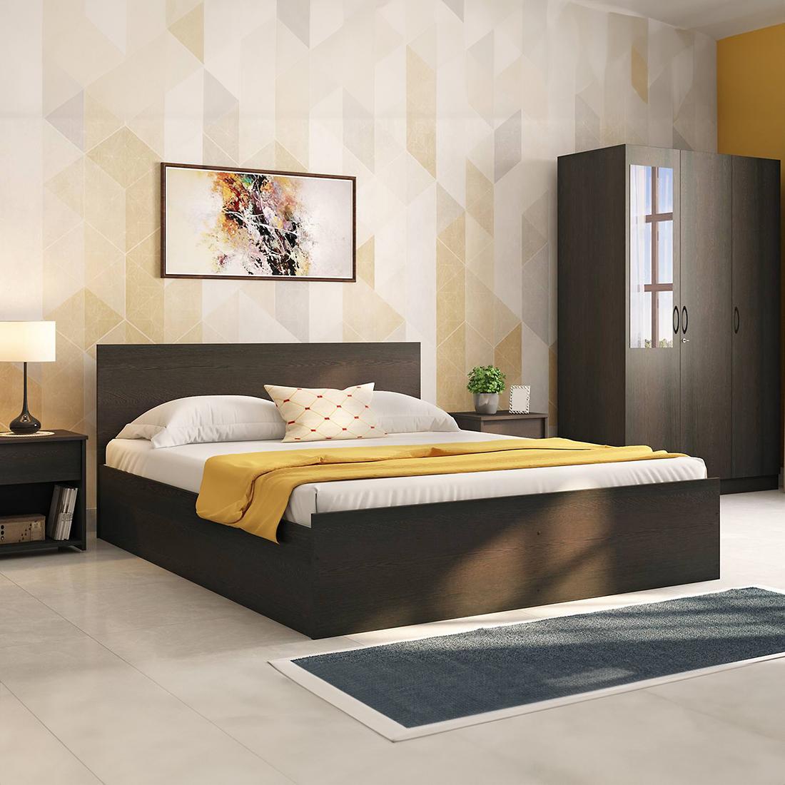 Zoey Engineered Wood Queen Size Box Storage Bed In Dark Wenge Finish