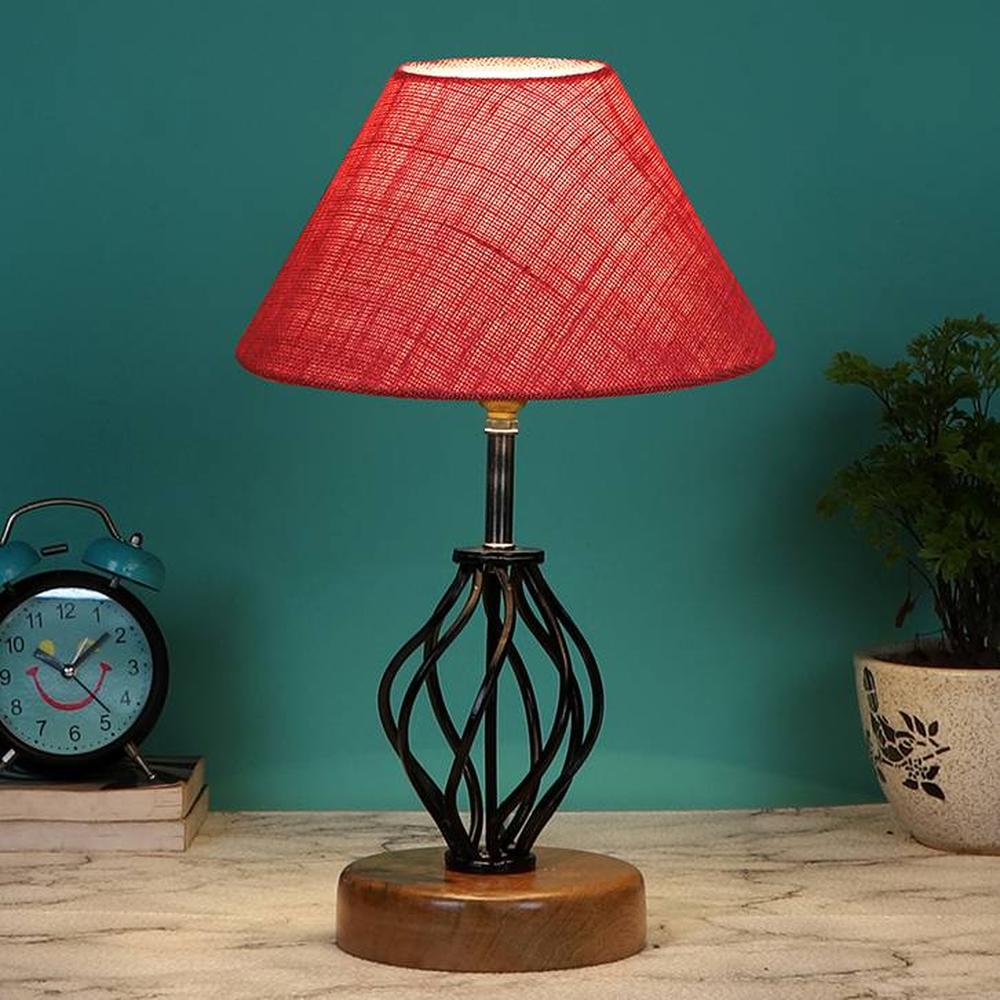 Phoebe Pink Jute Table lamp with Wood & Iron Base