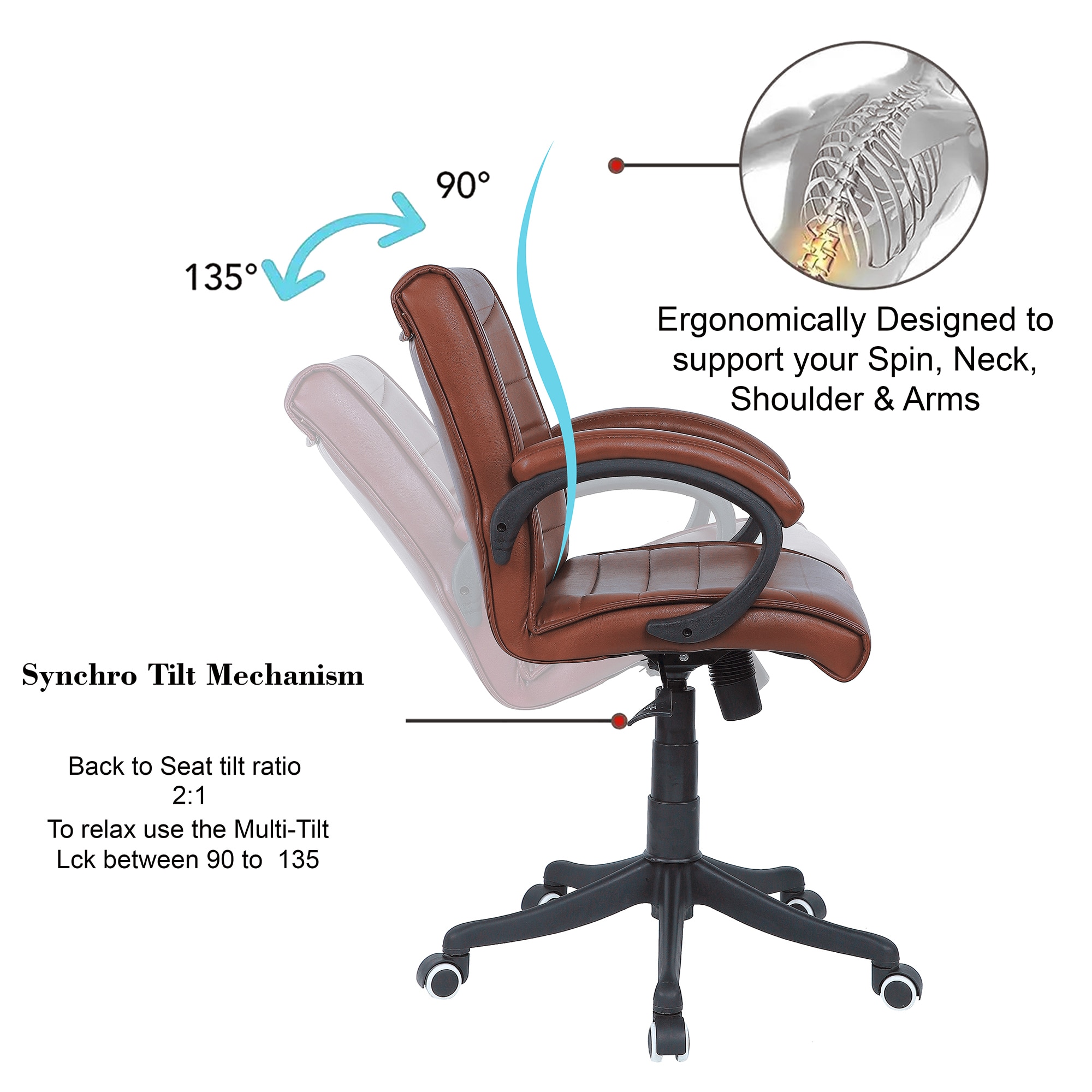 Joorrdonn Mid Back Executive Chair in Ten Brown Colour