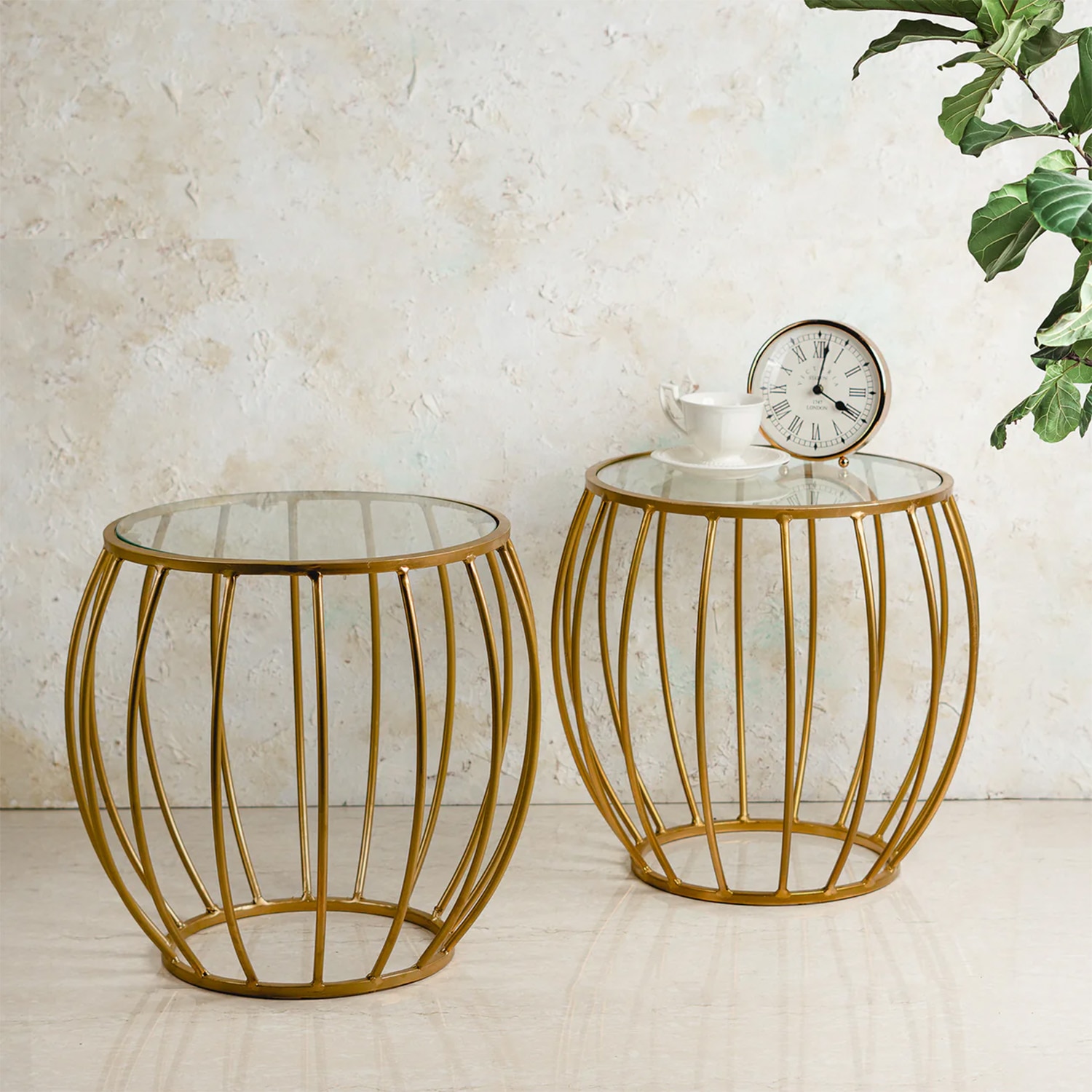Contemporary Metallic Cage End Table in Gold Color Set of 2 - Nestroots
