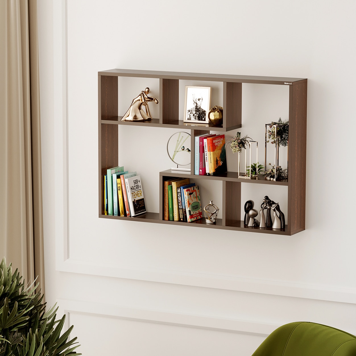 BLUEWUD Xude Engineered Wood Wall Mount Wall Shelf, Display Rack (Wenge)