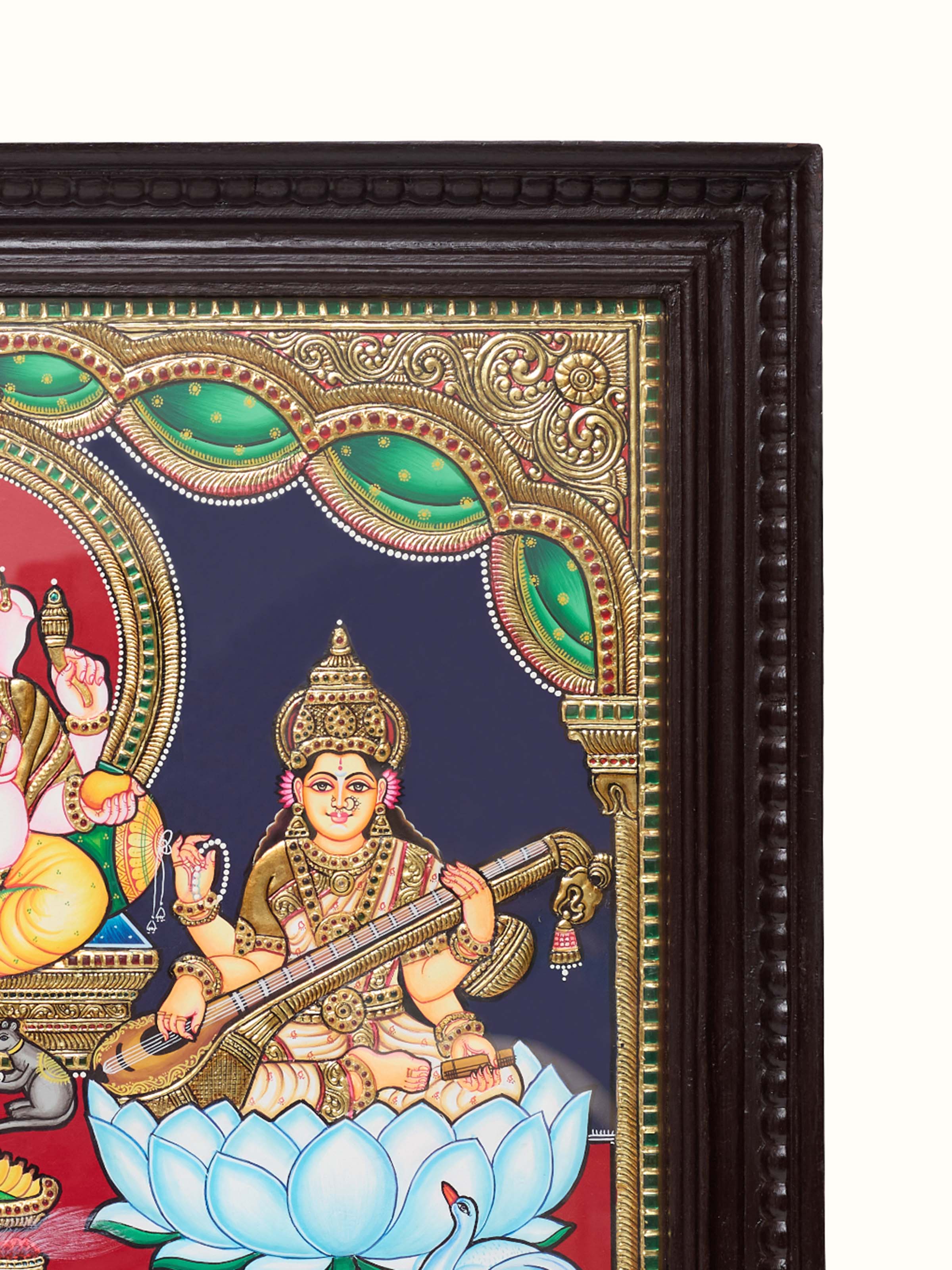 Lakshmi Ganesh Saraswathi Thanjavur Painting