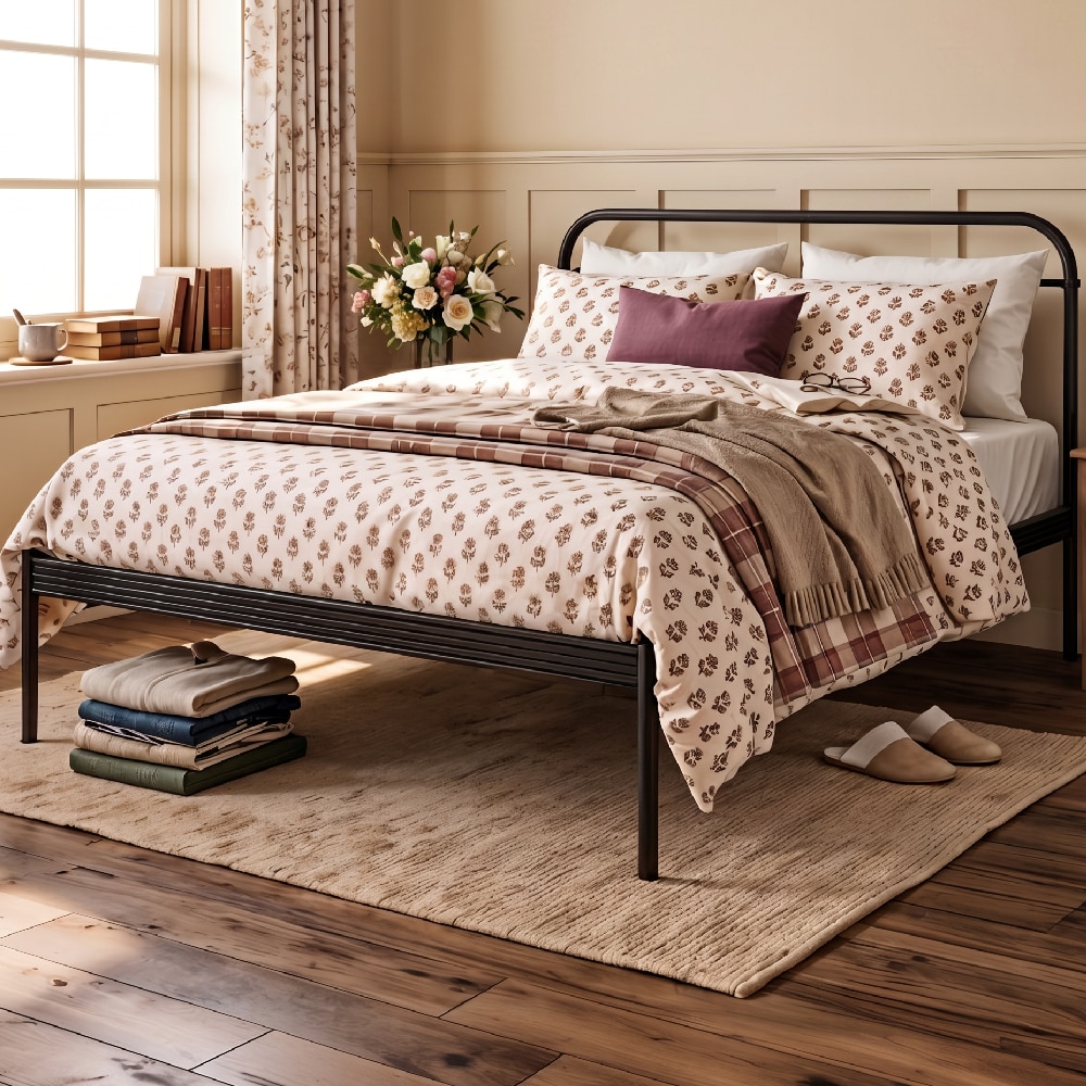 Hampton Metal Non Storage King Bed in Satin Black Finish - Original Bed Co.
