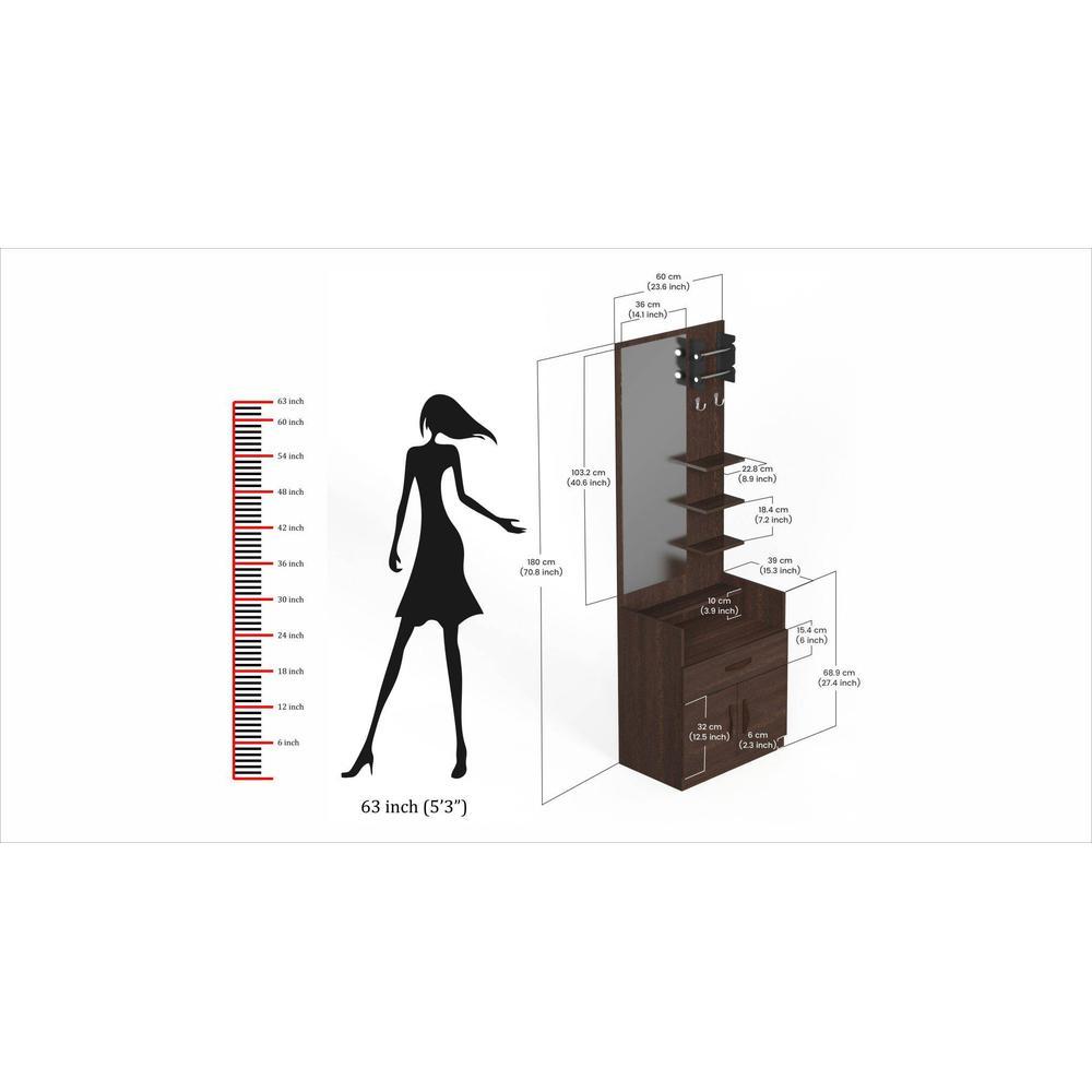 Darci Engineered Wood Dressing Table Mirror with Shelves, Bangle Holder & Hooks (Wenge)