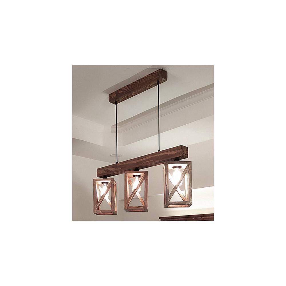 Symmetric Brown Solid Wood Cluster Hanging Light
