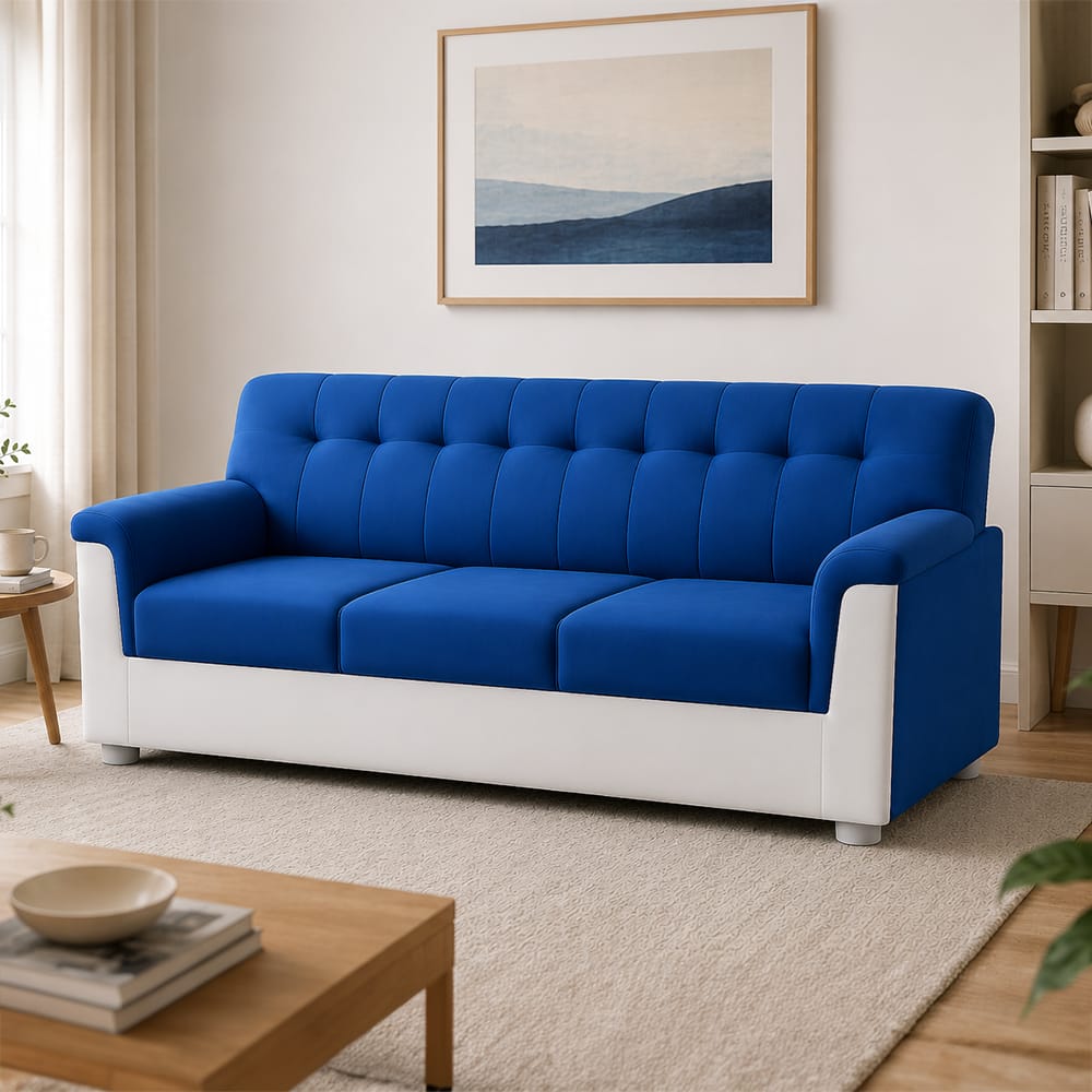 Enzo 3 Seater Sofa In Fabric White & Blue Color - AIAN Enterprises