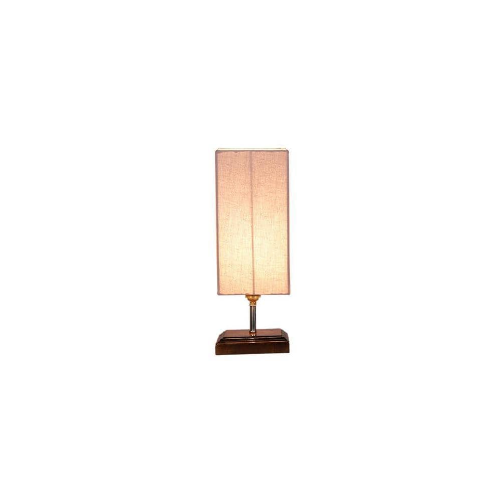 Eloise Grey cotton table lamp with Square Brown Wood Base