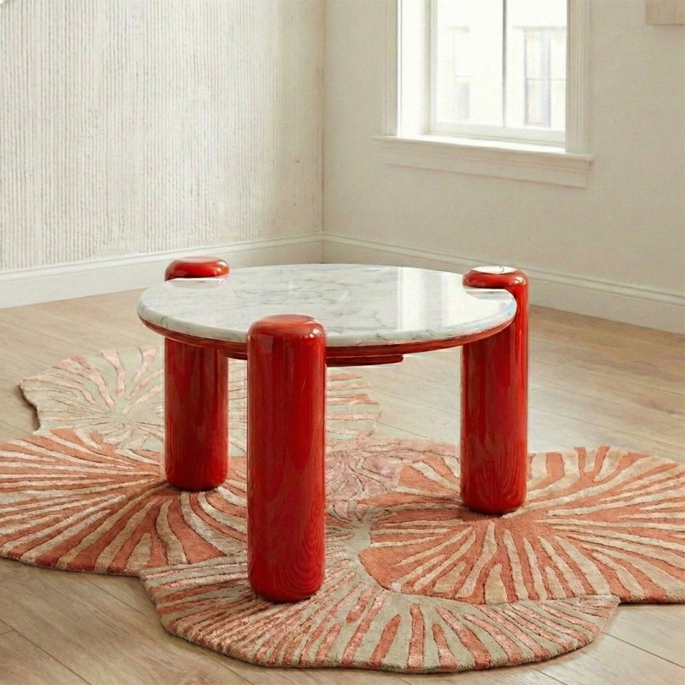 living shape Vortex Marble Coffee Table In Red Pu Finish-picture-33