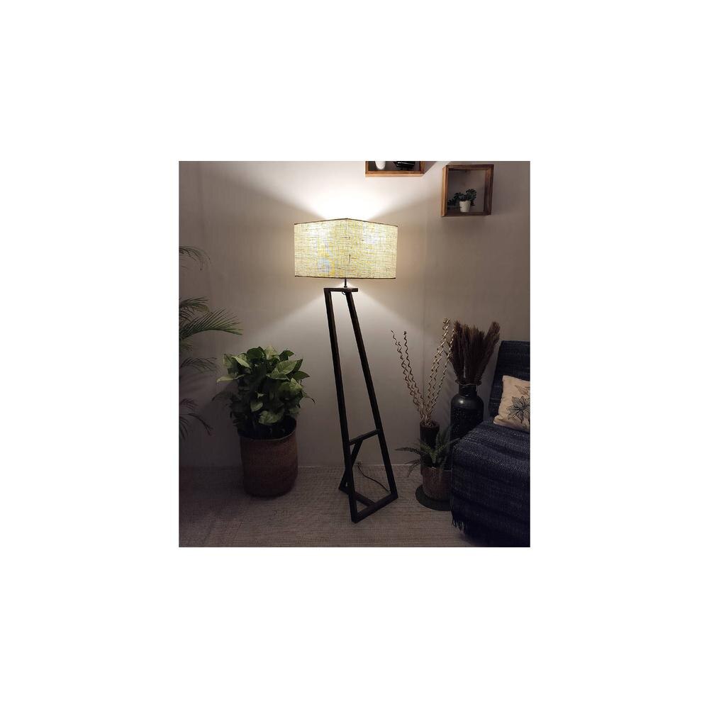 Angular Beige Jute Floor Lamp with Beige Jute Base
