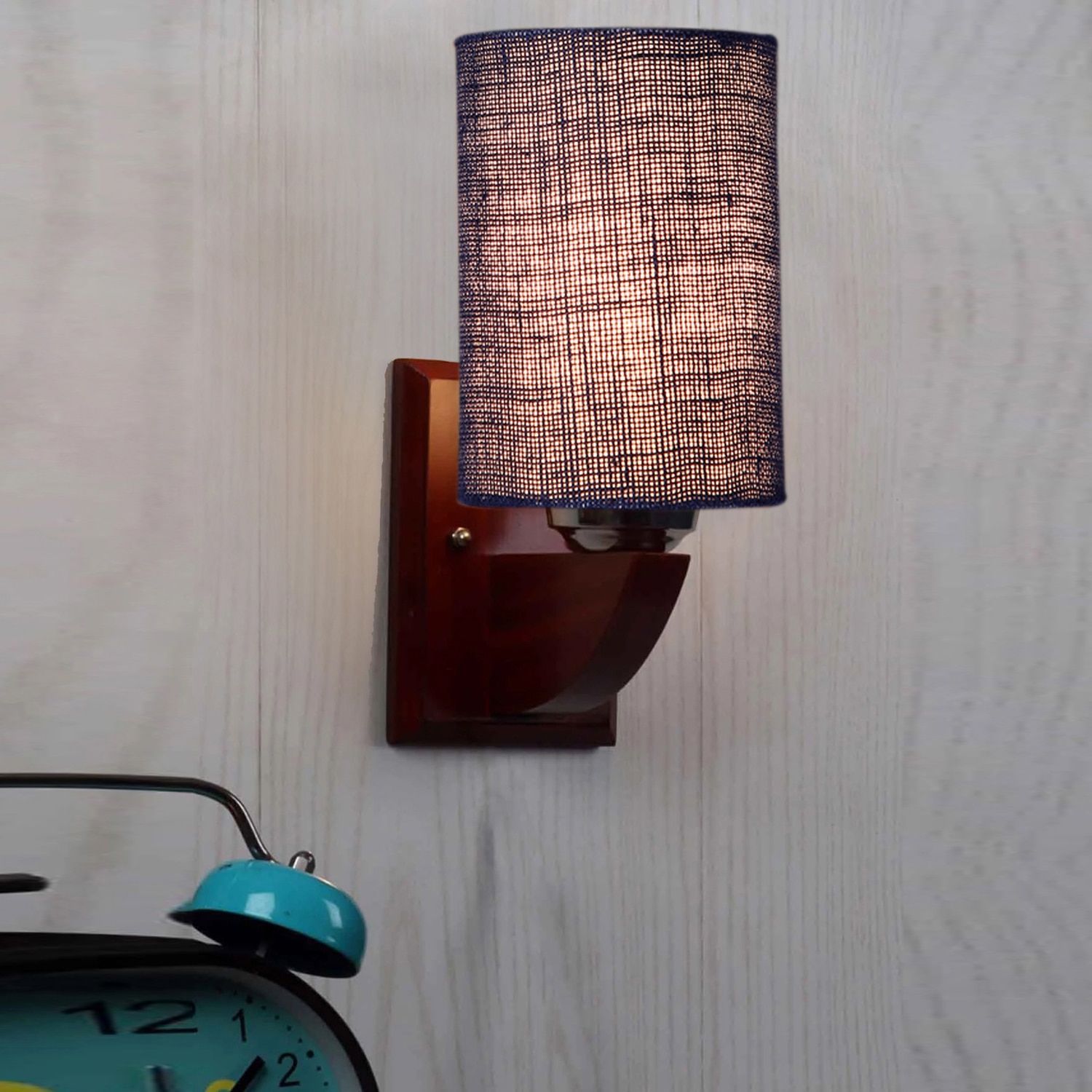 Devansh Solid Wood Electric Wall Light in Blue Colour with Blue Shade Count of 1 Light - Devansh