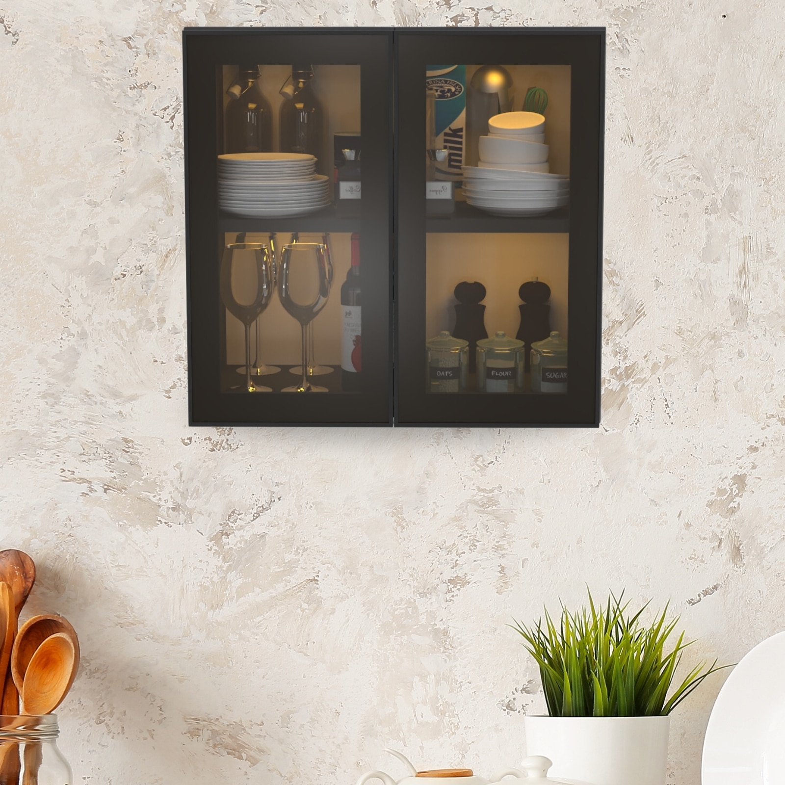 Aluminium Black Profile 2 Brown Tinted Glass Handless Shutters Wall Cabinet In Slate Grey Finish-image-44