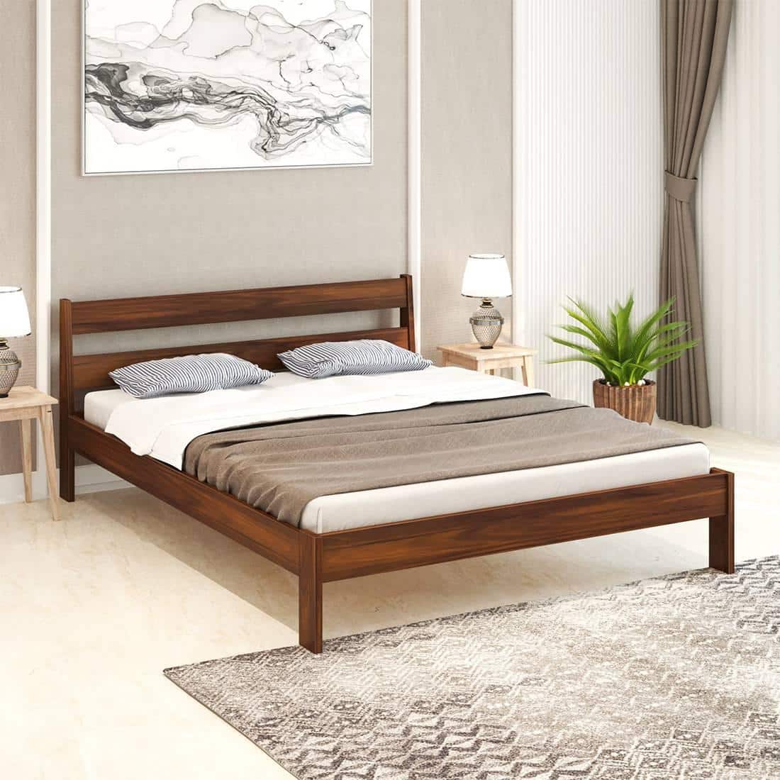 Roverb Engineered Wood Queen Size Non Storage Bed in Brown Maple Finish