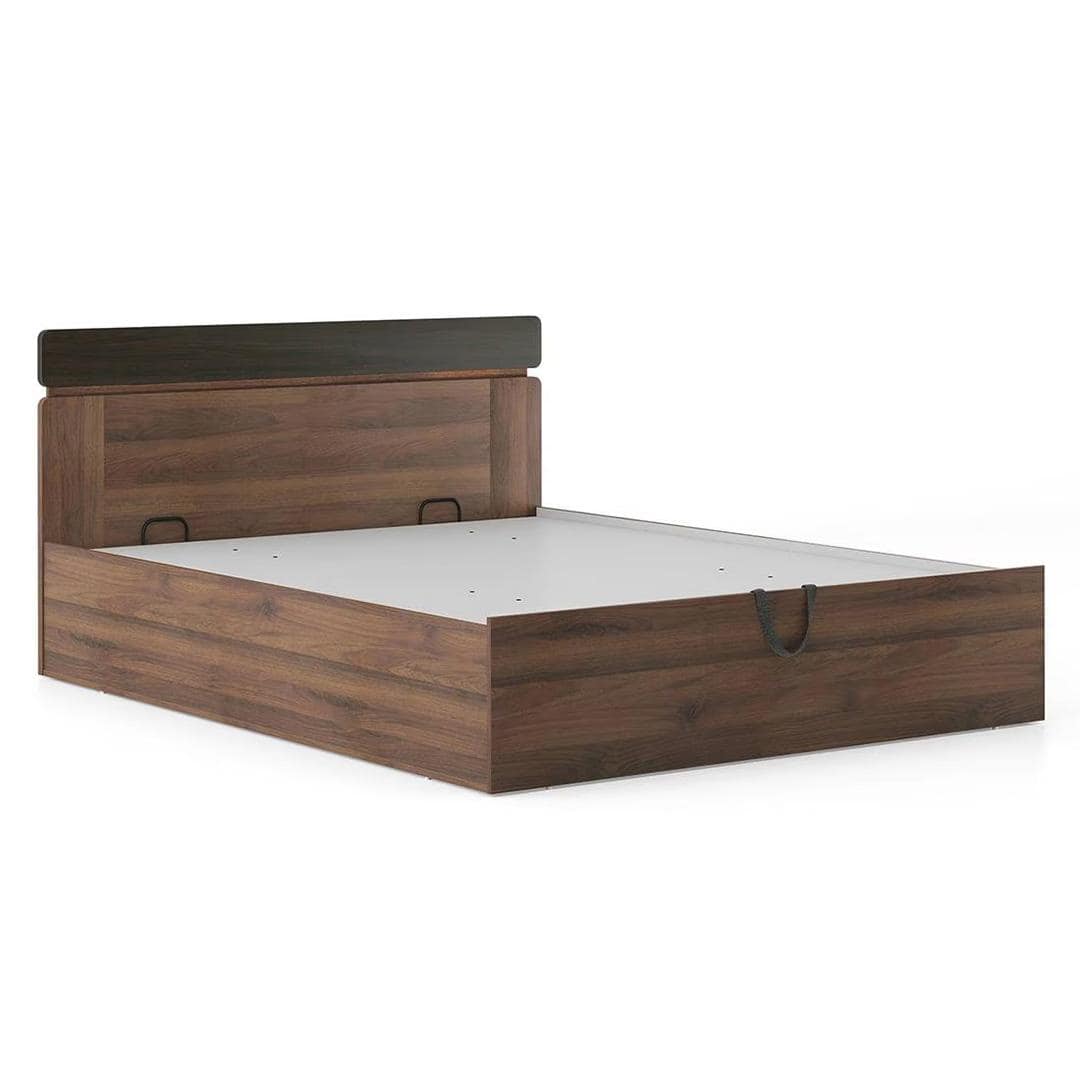 Aruba Engineered Wood King Size Hydraulic Storage Bed In Classic Walnut Finish