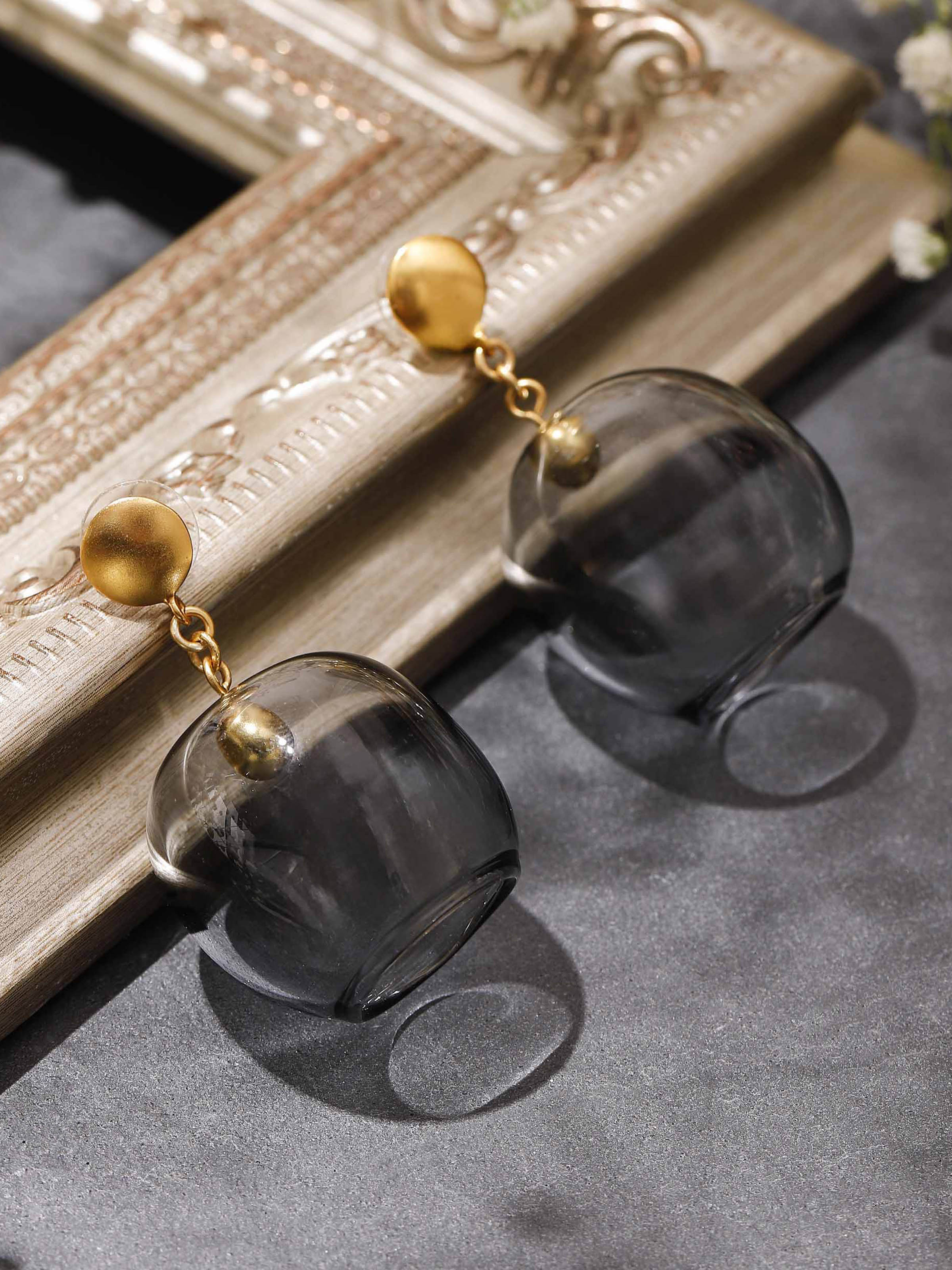 Silver Flame Glass Drop Earrings