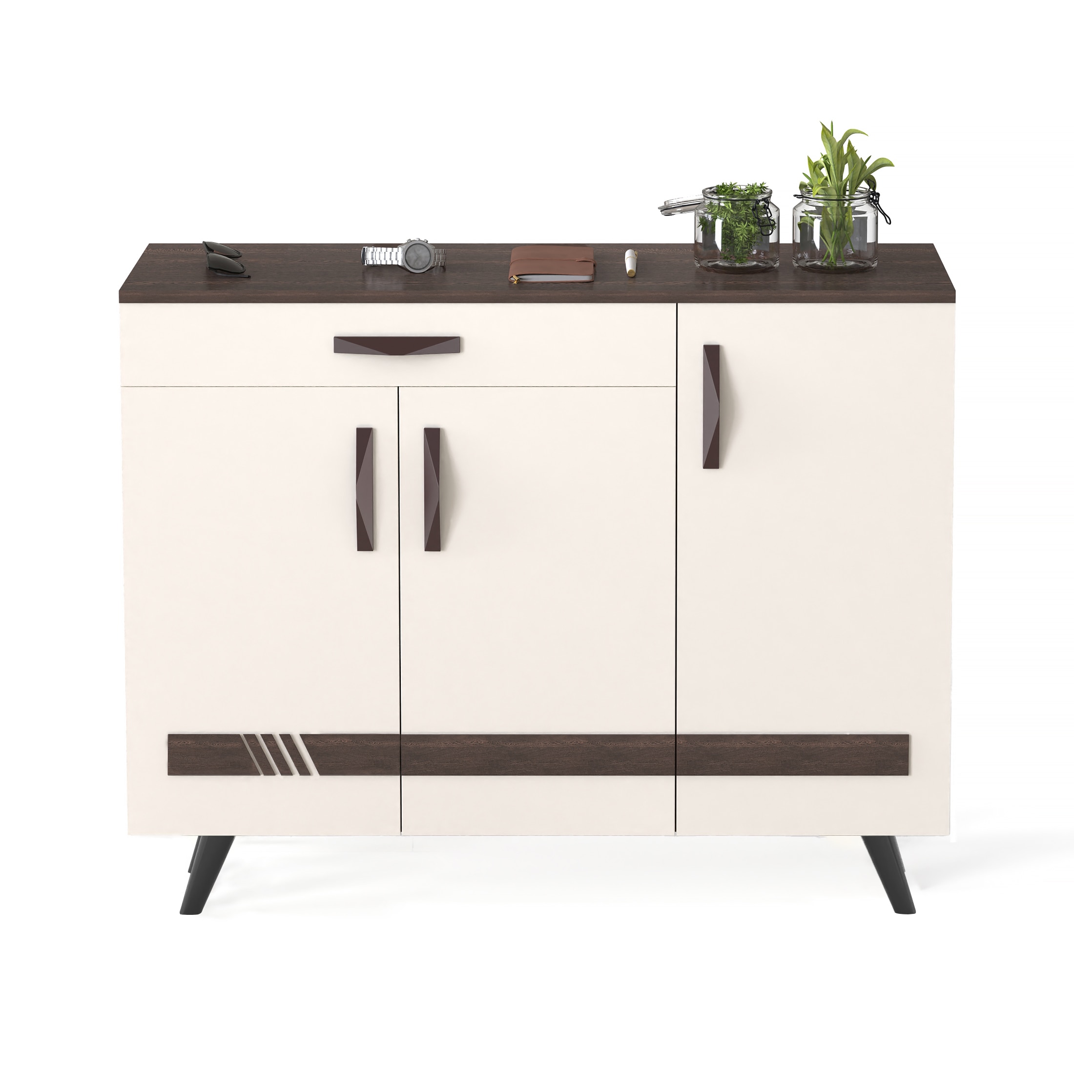 BLUEWUD Kaspen Engineered Wood Wood Dual Tone 3 Doors Shoe Rack Cabinet Slipper Footwear Stand Organizer with Drawer can Store Up to 16 Pairs for Home (Wenge & White)