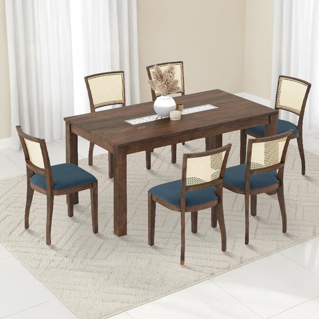 Brighton Xl 6 Seater Dining Table with Reed Dining Chair Set
