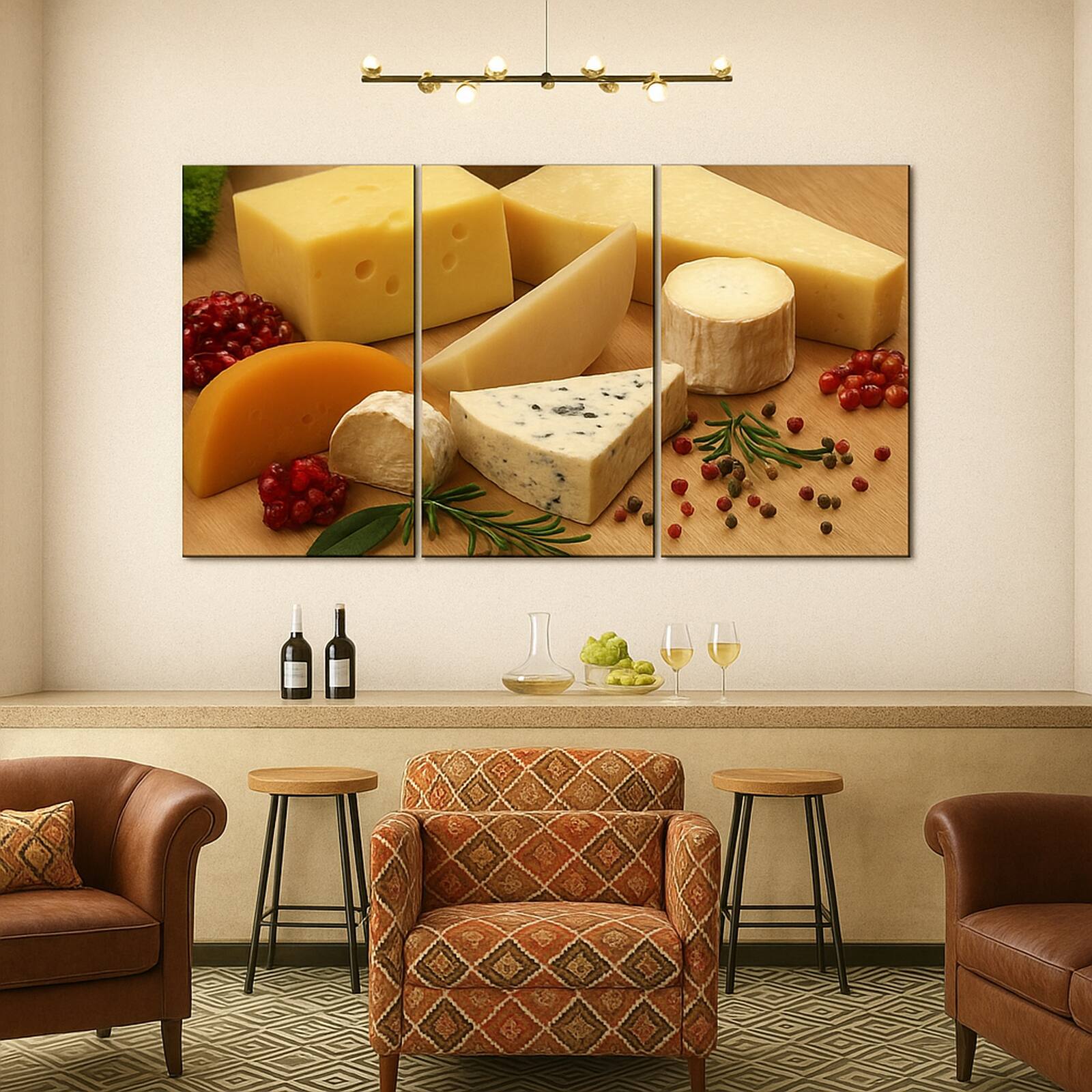 Truss Beige Cream Coloured Pieces Savory Cheeses Canvas Canvas Wall Prints Set of 3 Multicolor Matte