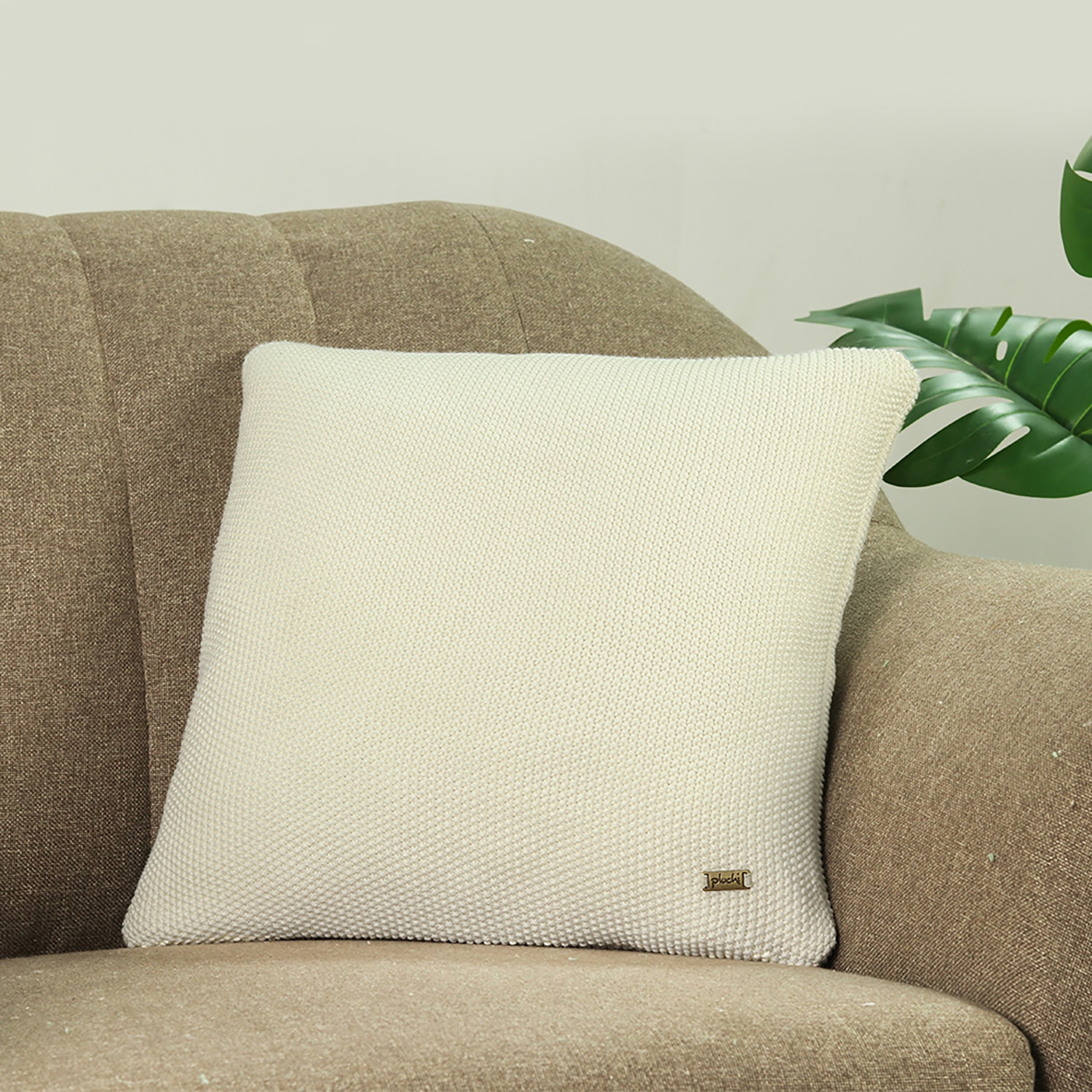 Mini Moss Knit Ivory Cushion Cover 16X16  Inches - Pluchi
