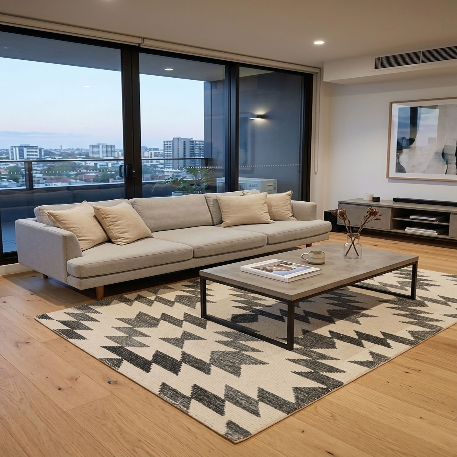 Modern Southwestern Aztec Wool Area Rug Grey Cream 60 x 91 - The Woven Legacy