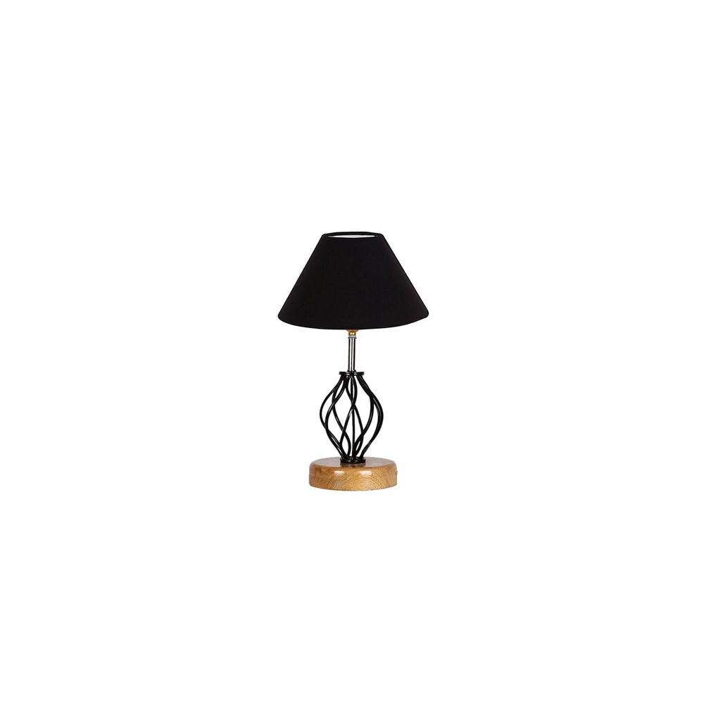 Elaina Black cotton Table lamp with Wood & Iron Base