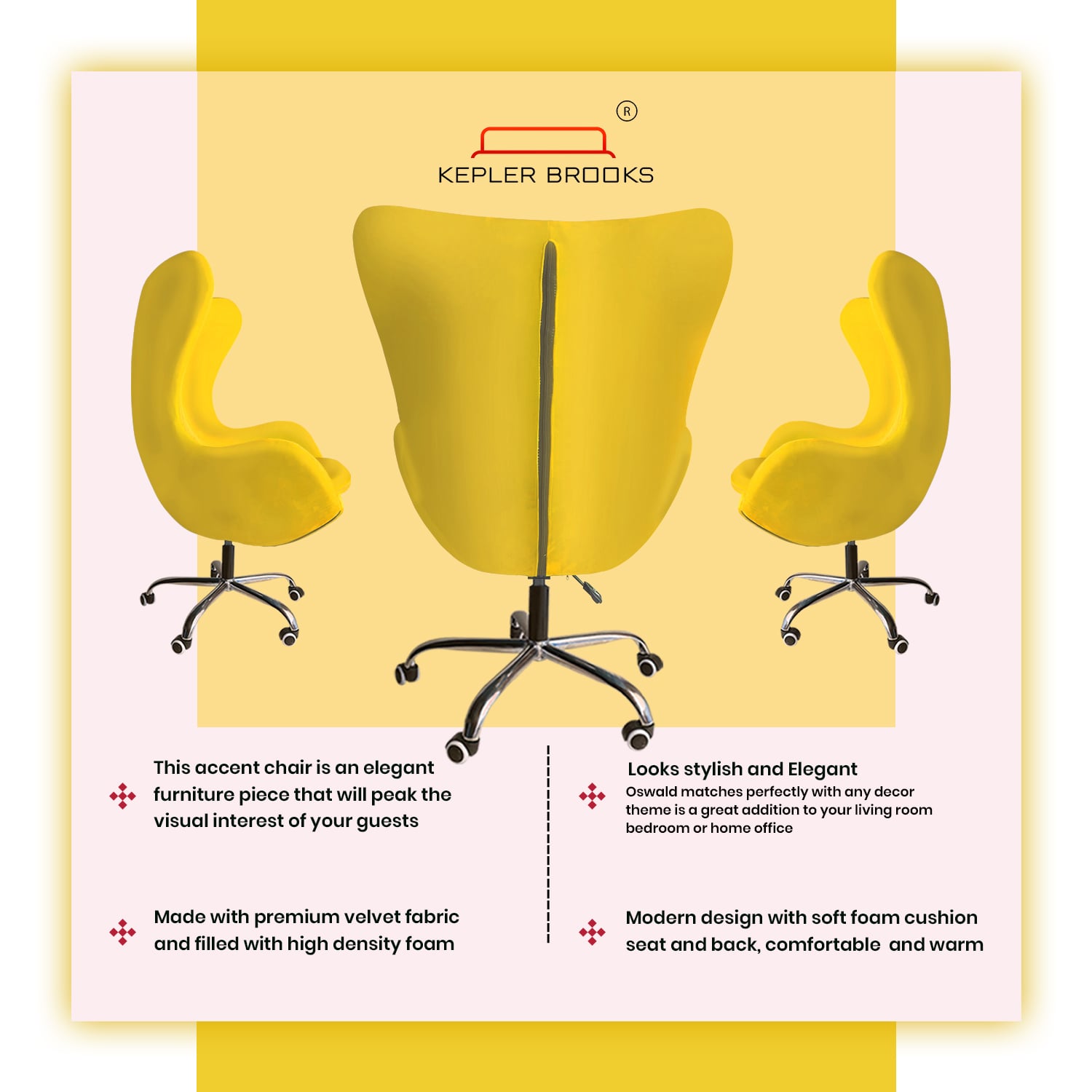 Kepler Brooks Oswald Pro Large Lounge Chair With Wheels in Yellow Colour - Kepler Brooks