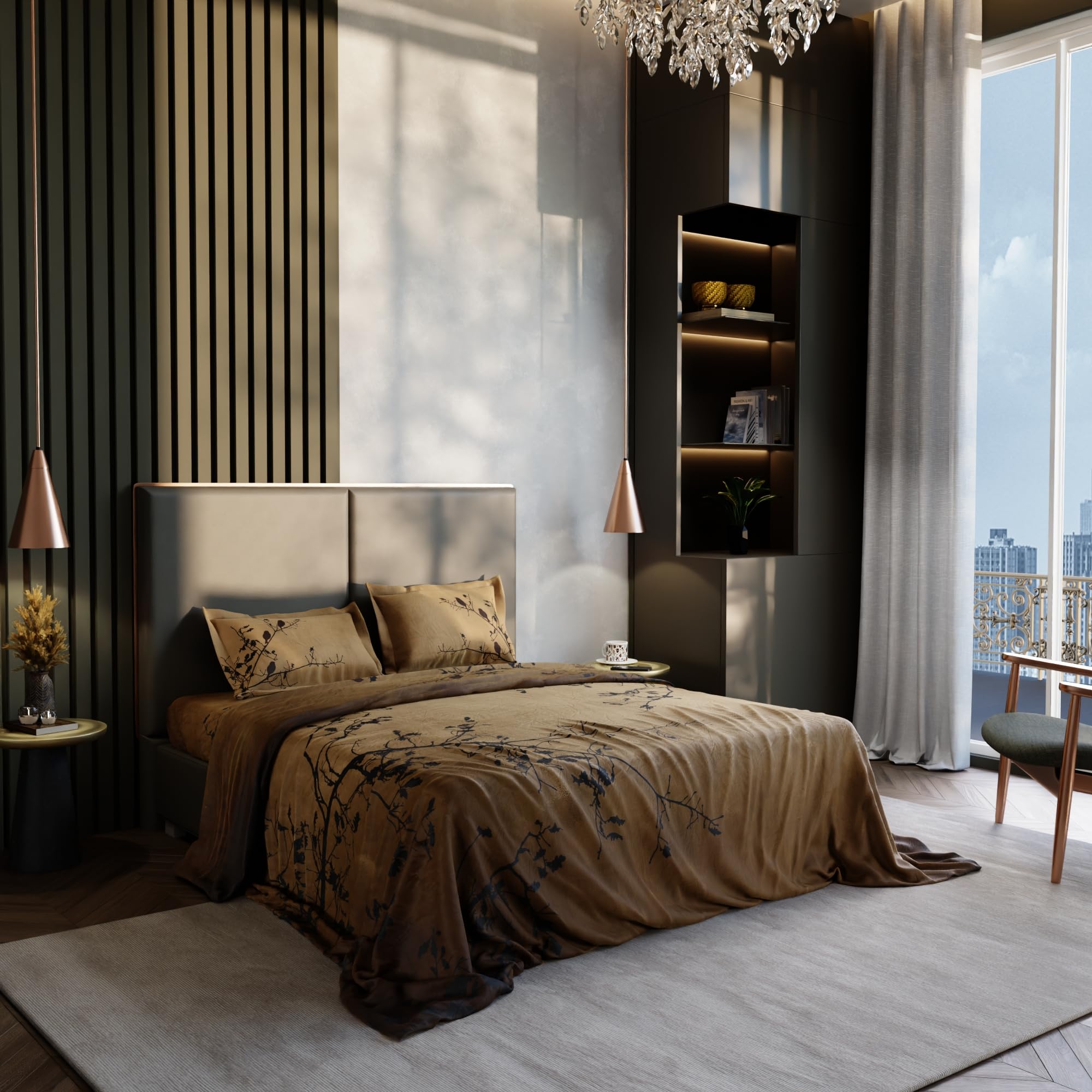 Stoa Paris Super King Size 100% Cotton Bedsheet with 2 Pillow Covers  Size Brown Charcoal - Stoa Paris