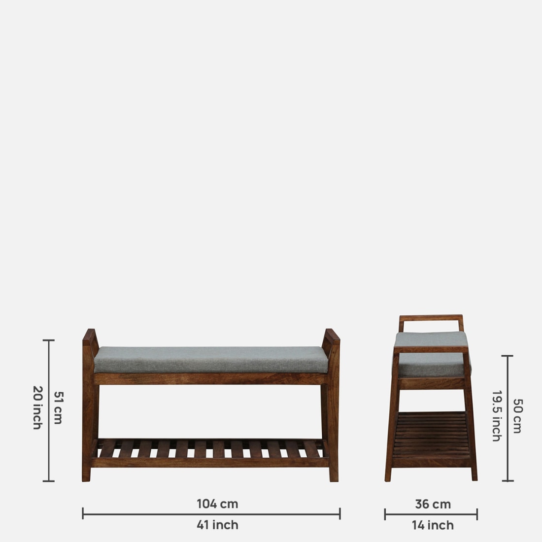 Tonsberg Solid Wood Shoe Rack with Seating in Walnut Brown finish