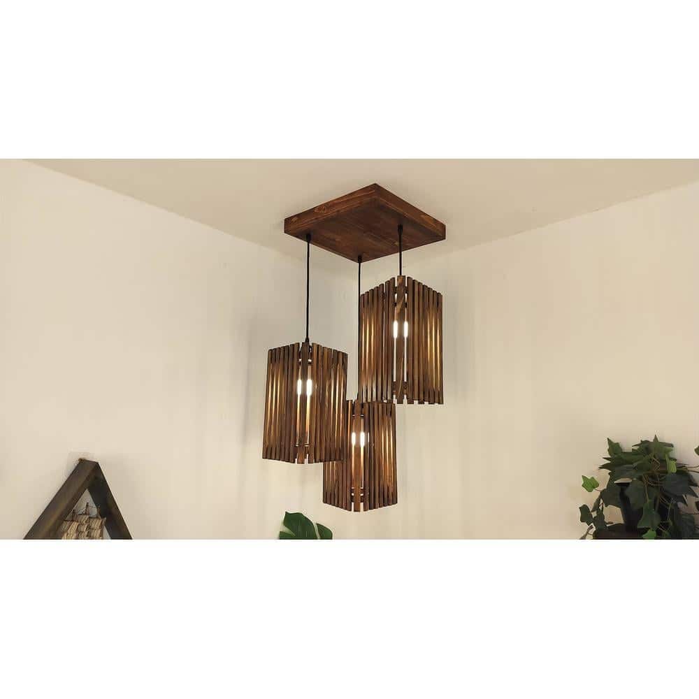 Trikona Brown Solid Wood Cluster Hanging Light