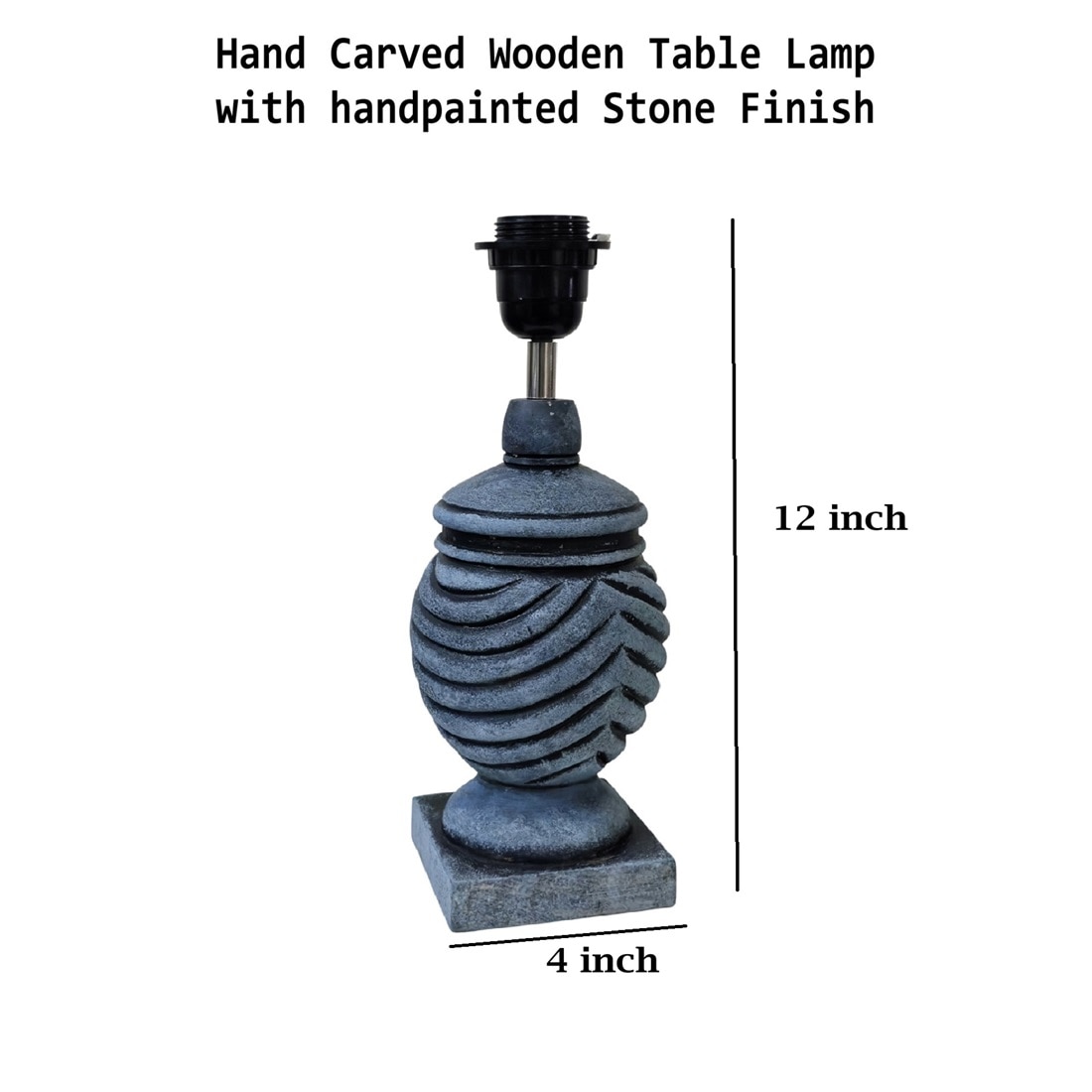 Grey Color Handpainted And Hancarved Distress Wooden Table Lamp