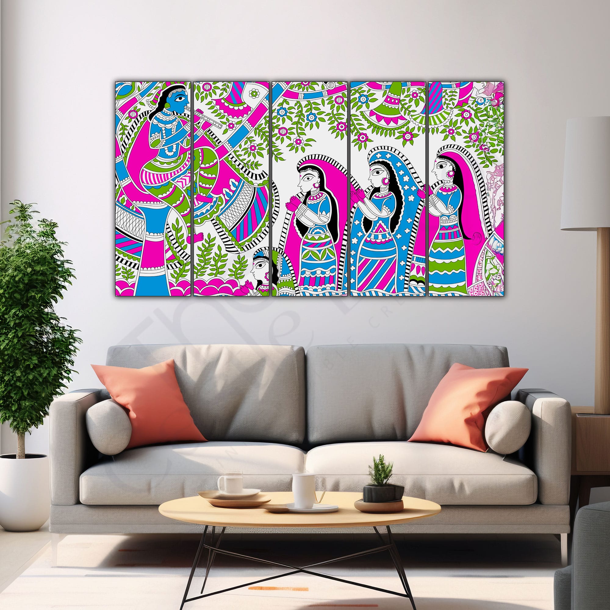 The Castle Decor Madhubani Art Wall Painting Wooden Framed Digital Painting 27x48 Inch - The Castle Decor