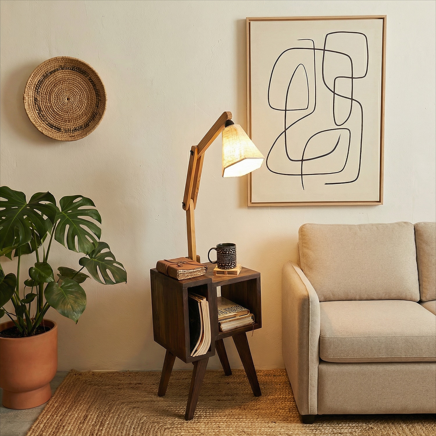 Noel Beige Jute Floor Lamp with Beige Jute Base - Symplify