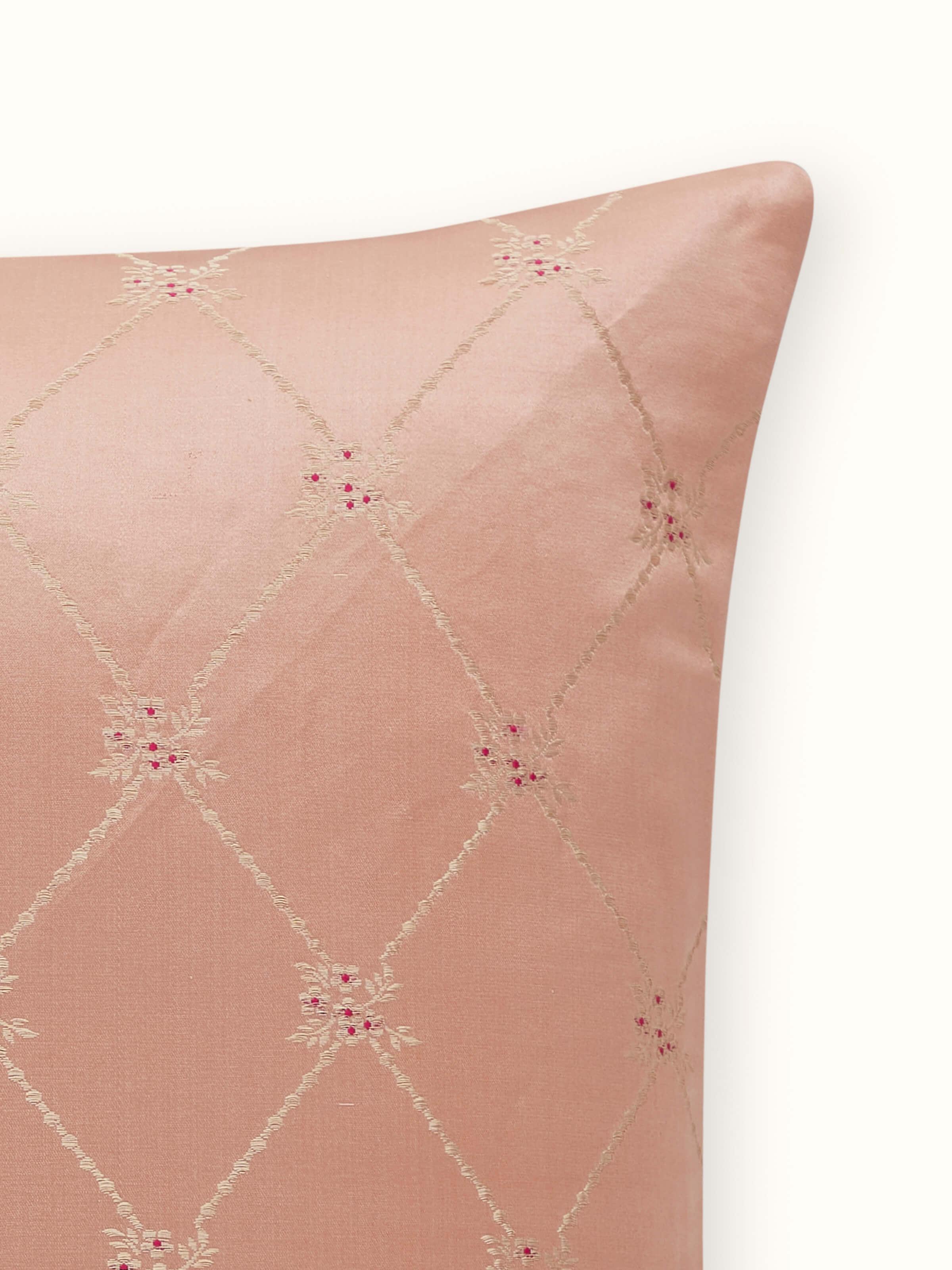 Awadh Peach Banarasi Handloom Silk Cushion Cover