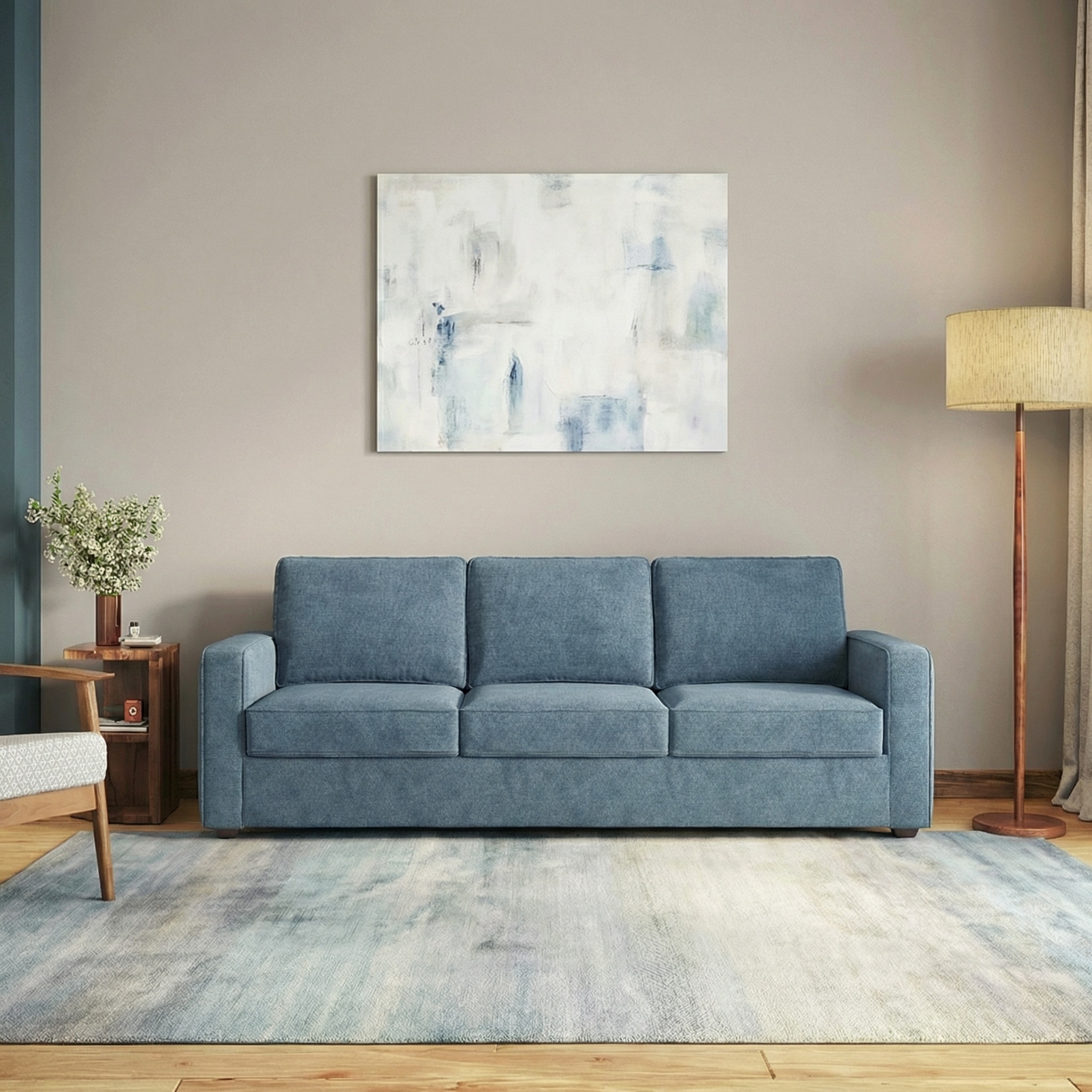 Apollo Compact High Back 3 Seater Fabric Sofa in Ocean Weave Colour - Urban Ladder