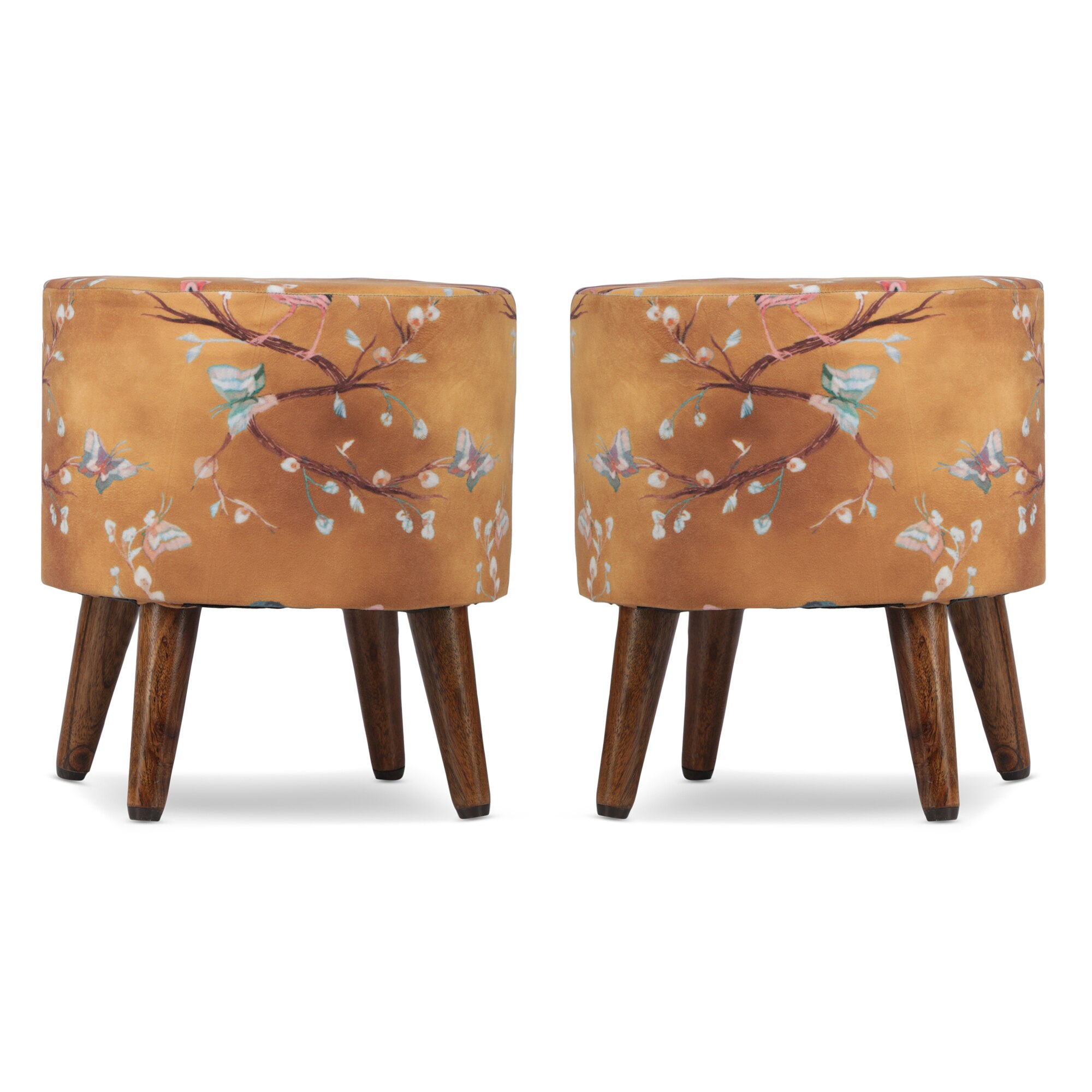 Elowen Solid Wood  Ottomon in  Gold Colour