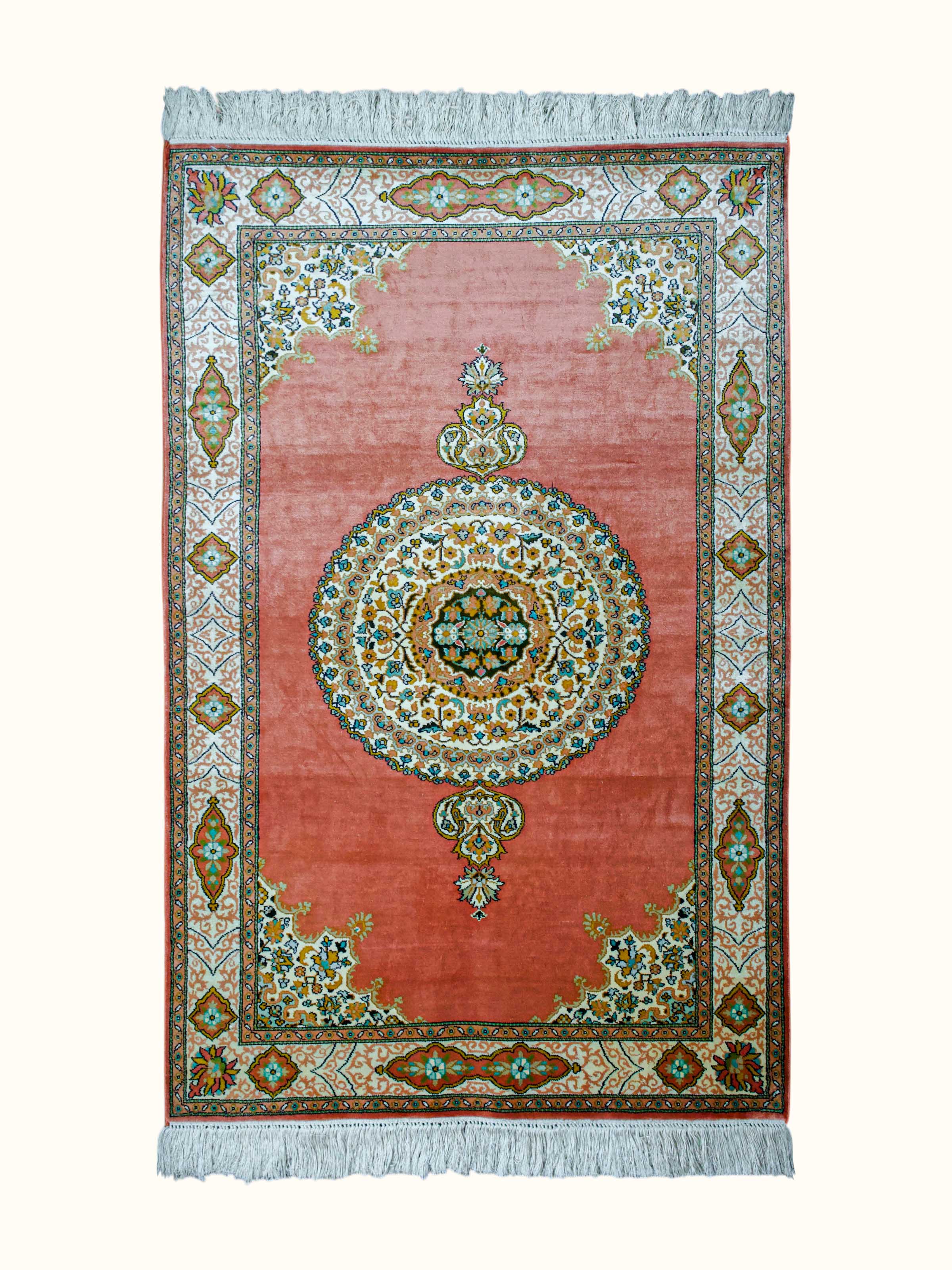 Traditional Persian Rust Opan Kashmir Silk Hand-Knotted Carpet