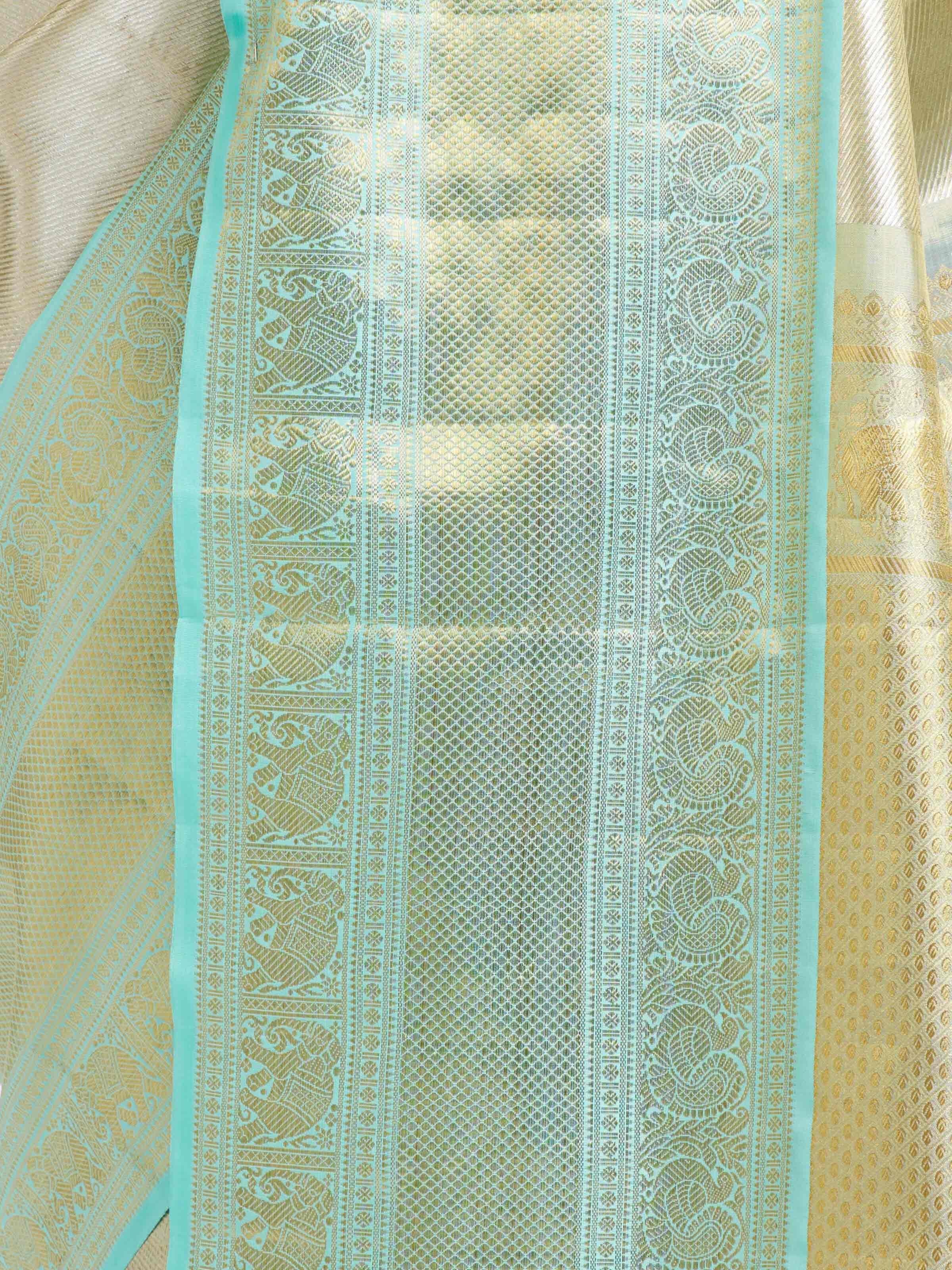 Beige Kancheepuram Silk Sari Zari Saree