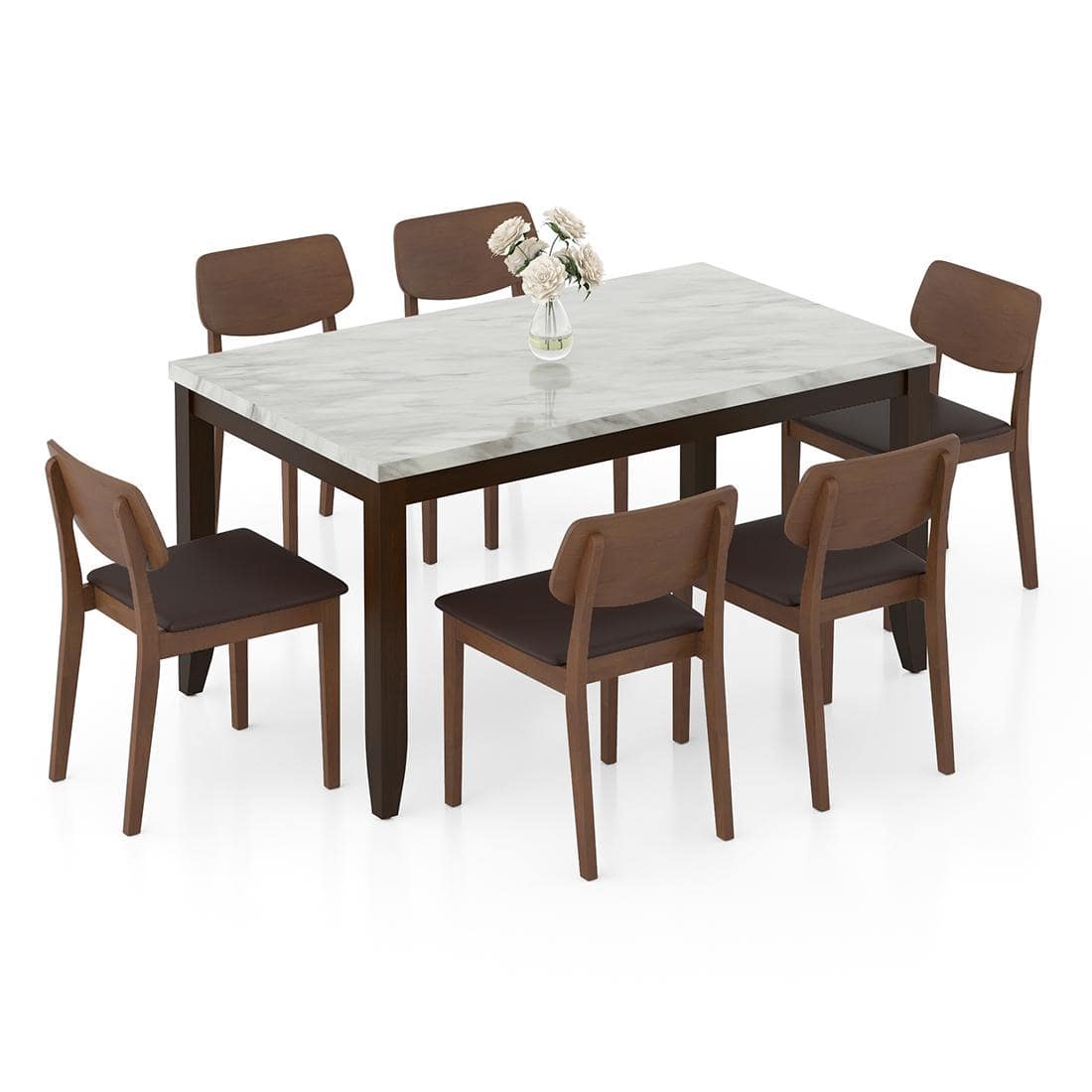 Matteo 6 Seater Dining Table Finish - Dark Walnut with of 6 lawson dinig chairs