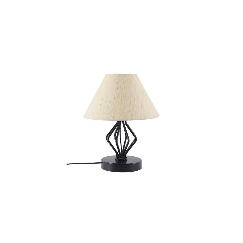 Tylee Off White Fabric Shade Table Lamp with Black Iron Base