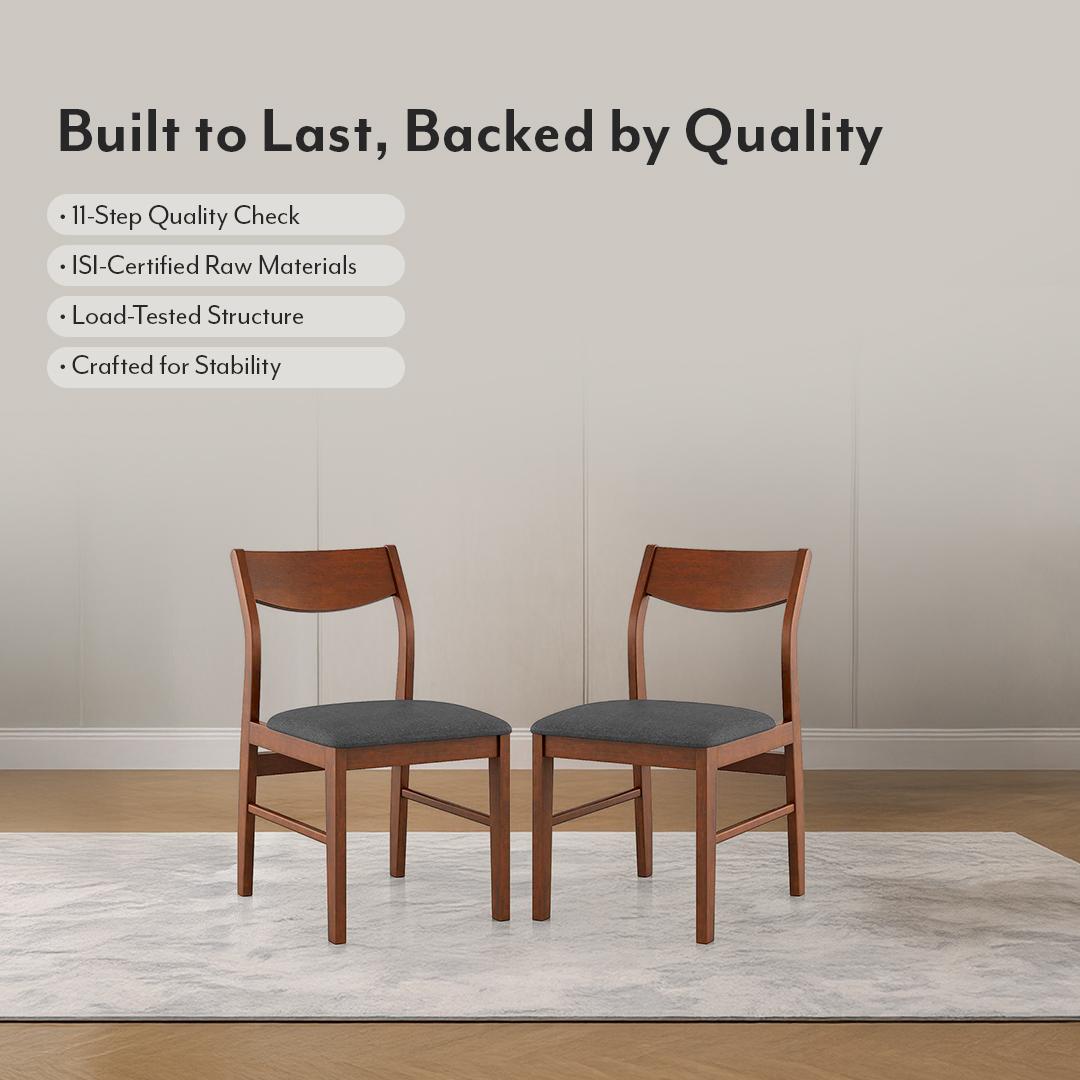 Augusta Solid Wood Dining Chair Set Of 2 In Dark Walnut Finish With Grey Fabric Colour