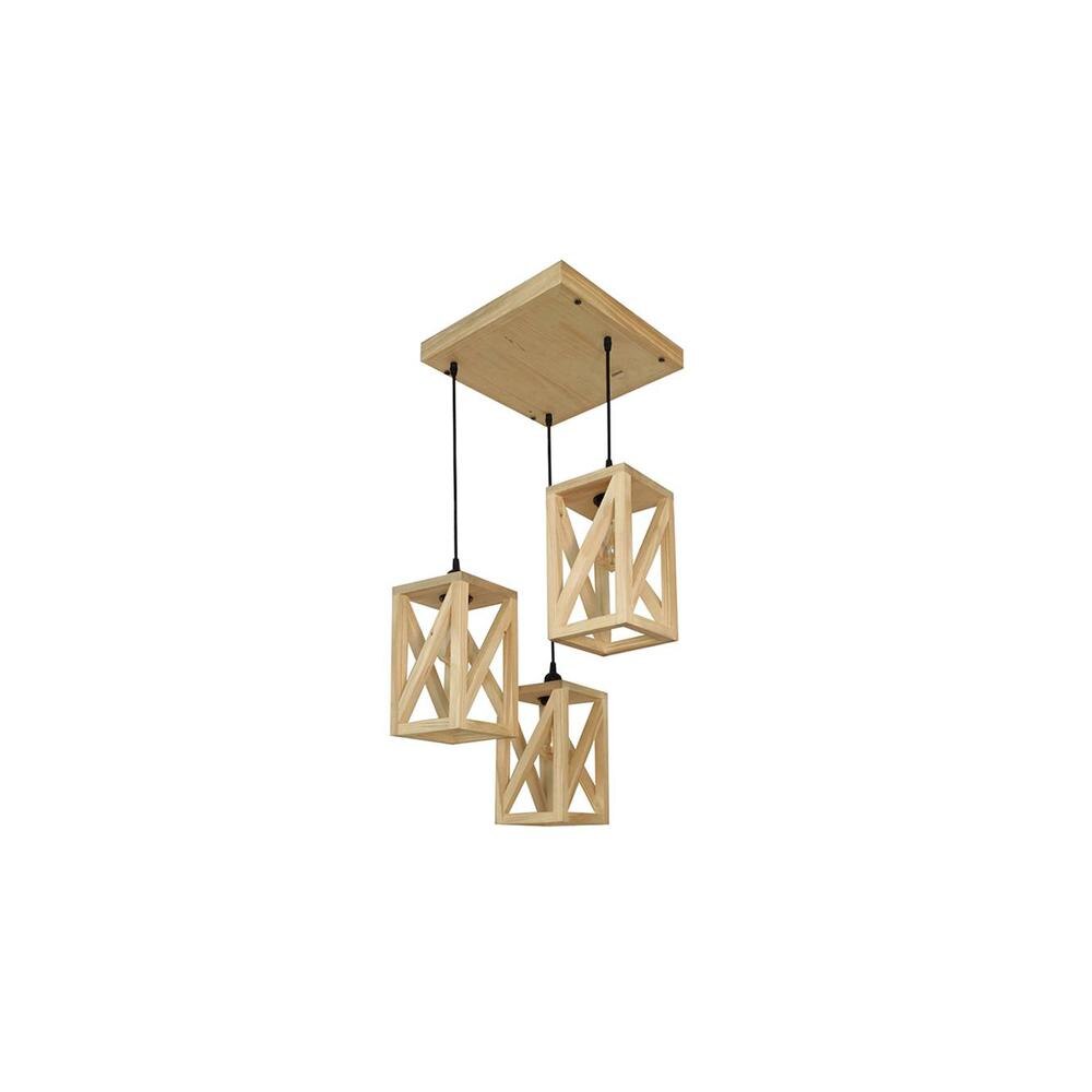 Symmetric Beige Solid Wood Cluster Hanging Light