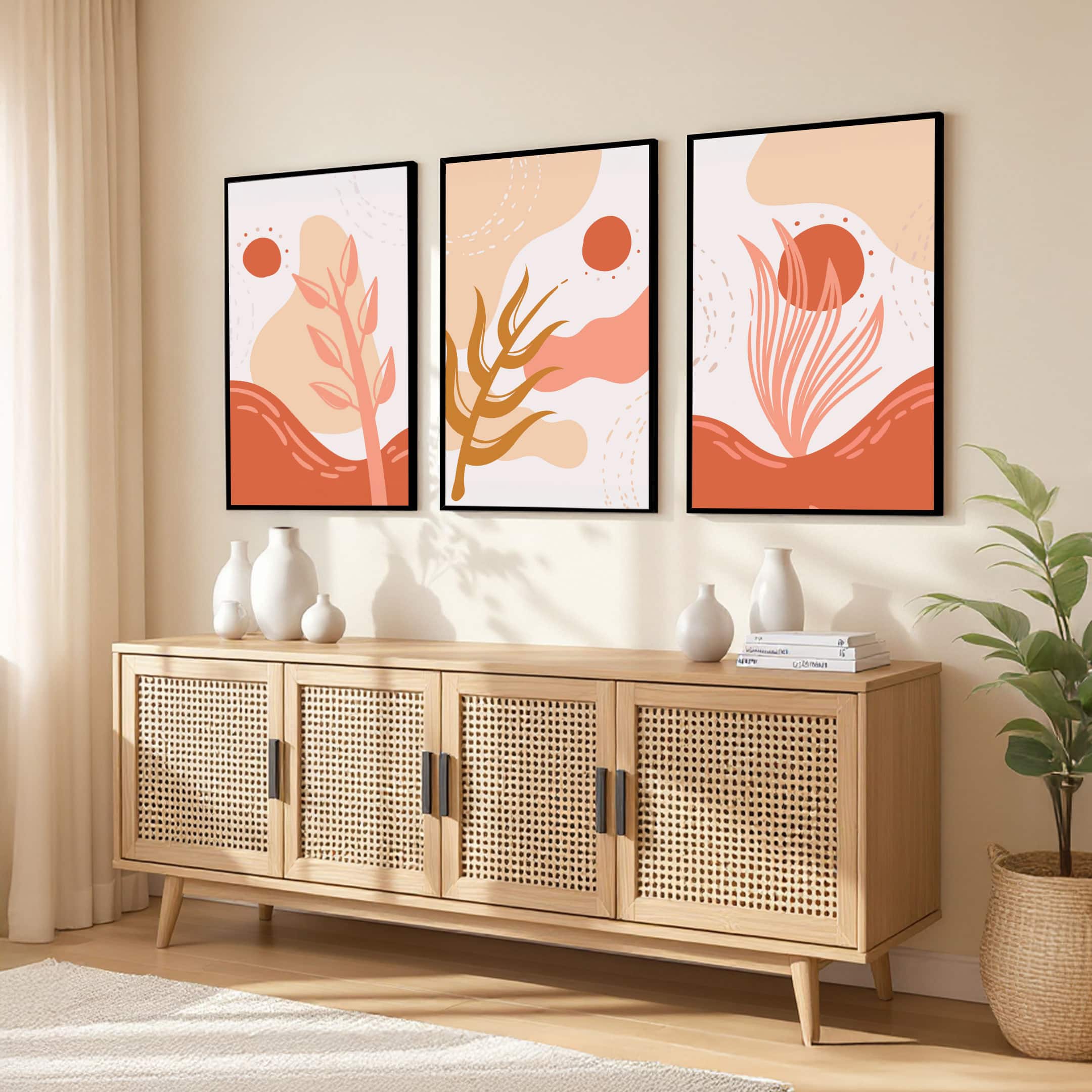 The Castle Decor Boho Abstract Botanical Wall Art Set of 3 Design 11 11x17 Inch - The Castle Decor