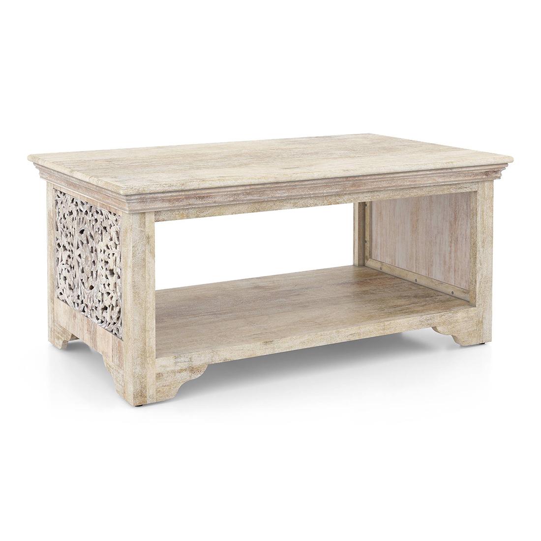 Anokhi Rectangular Solid Wood Coffee Table In Rustic White Finish