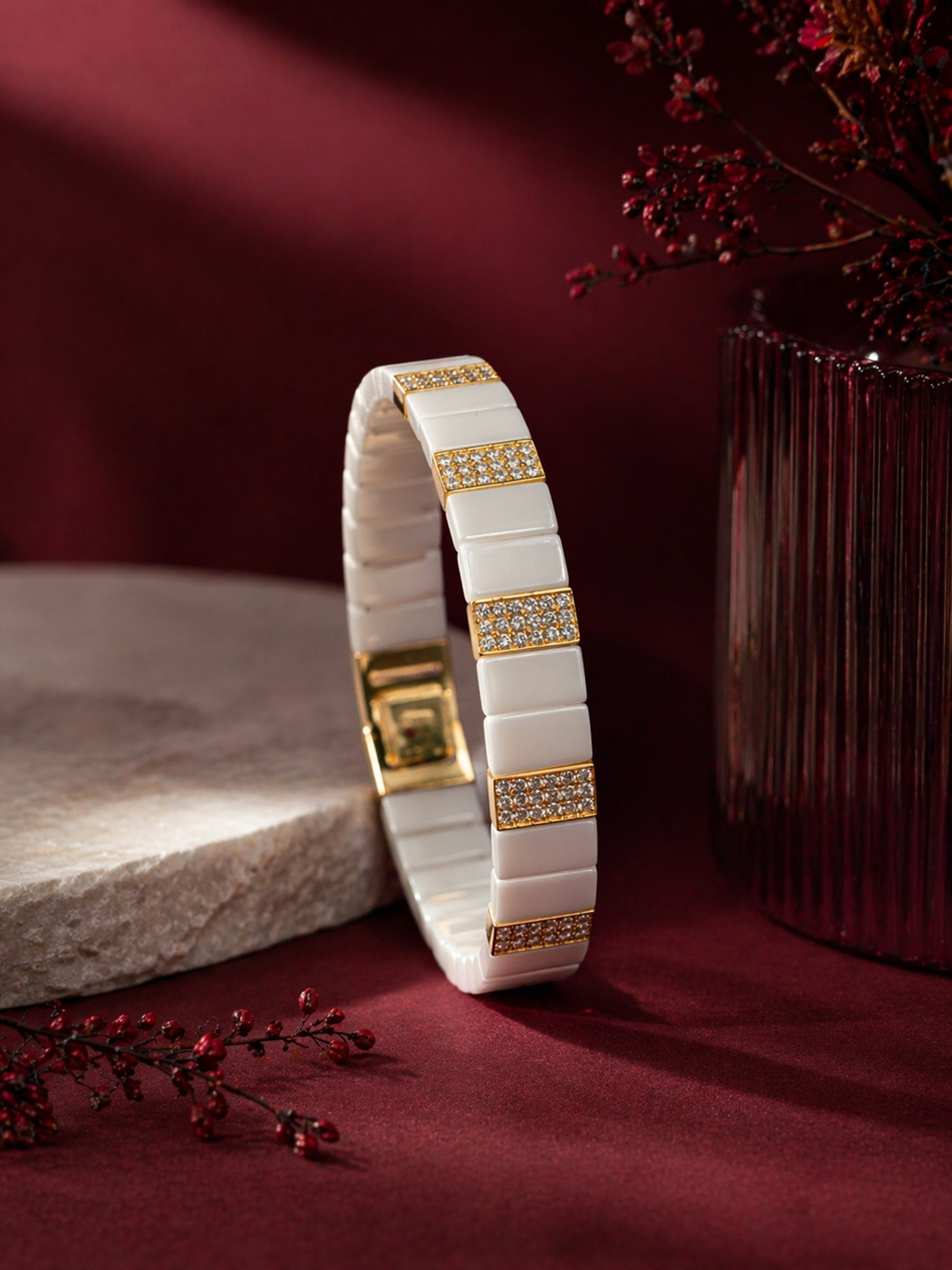Lifestyle view of the Open Setting Diamond 14 Karat White Gold Bracelet